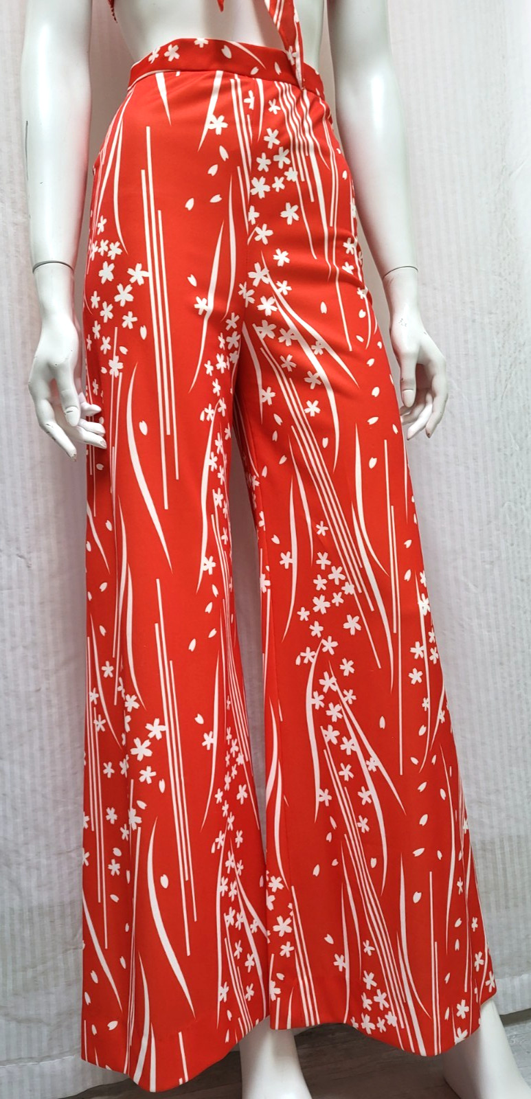 2 Piece Vintage 1960’s PARADE NY Red Floral Top & Wide Leg Pants – Size XS – EUC