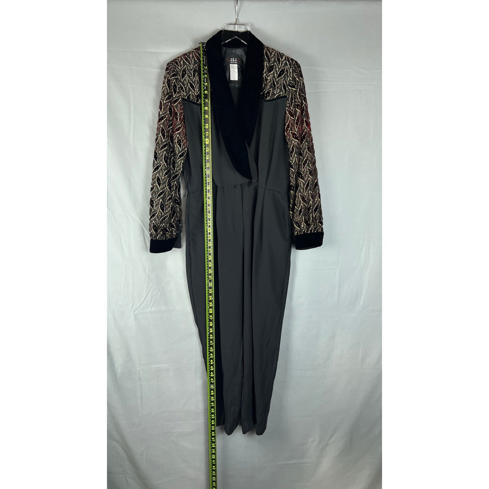Vintage J.S.J. Jumpsuit Women’s 14P Black Metallic Burnout Velvet Shawl Collar