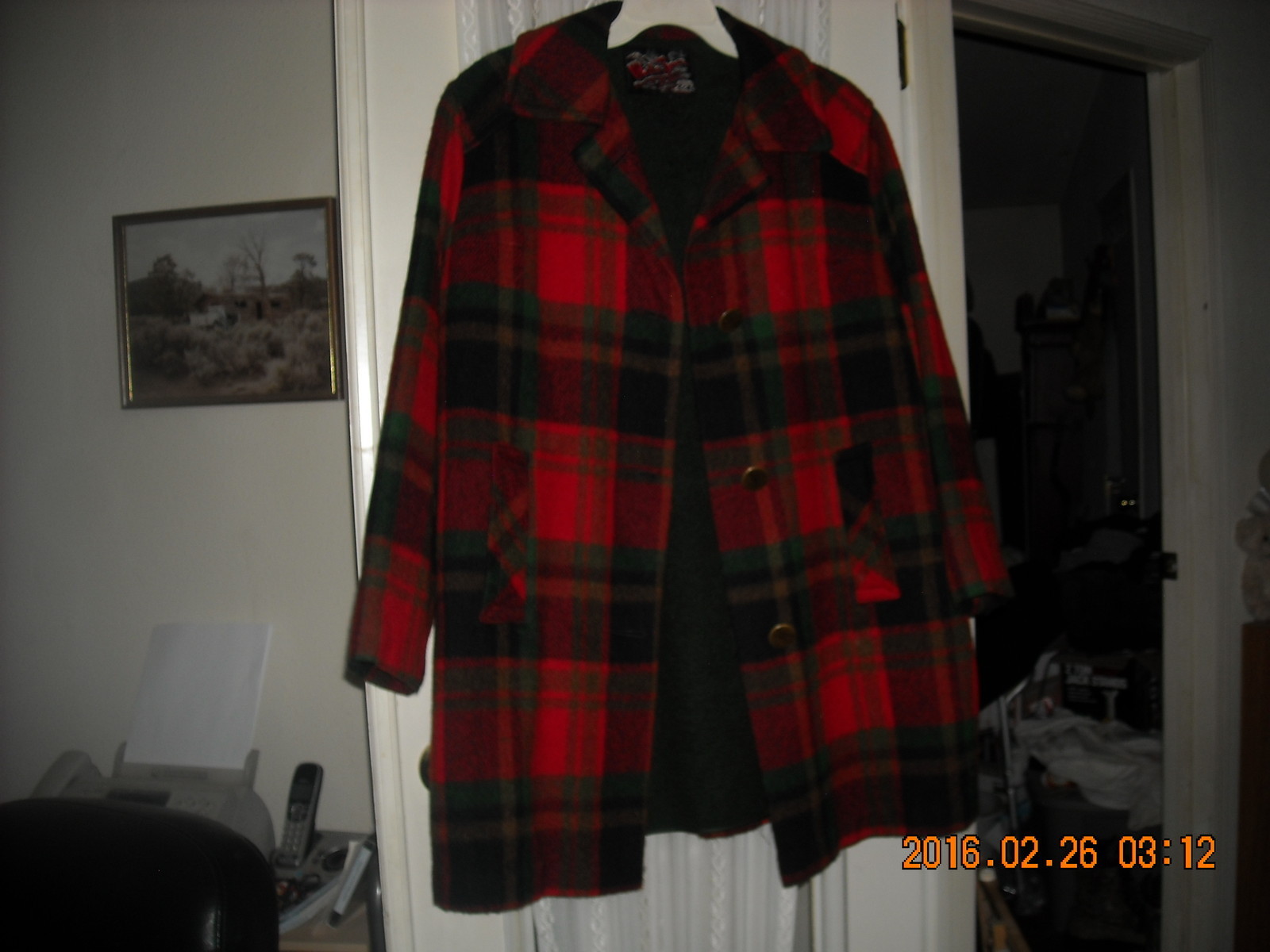 White Bear of St Paul USA womans coat jacket red green plaid wool M/L short appr