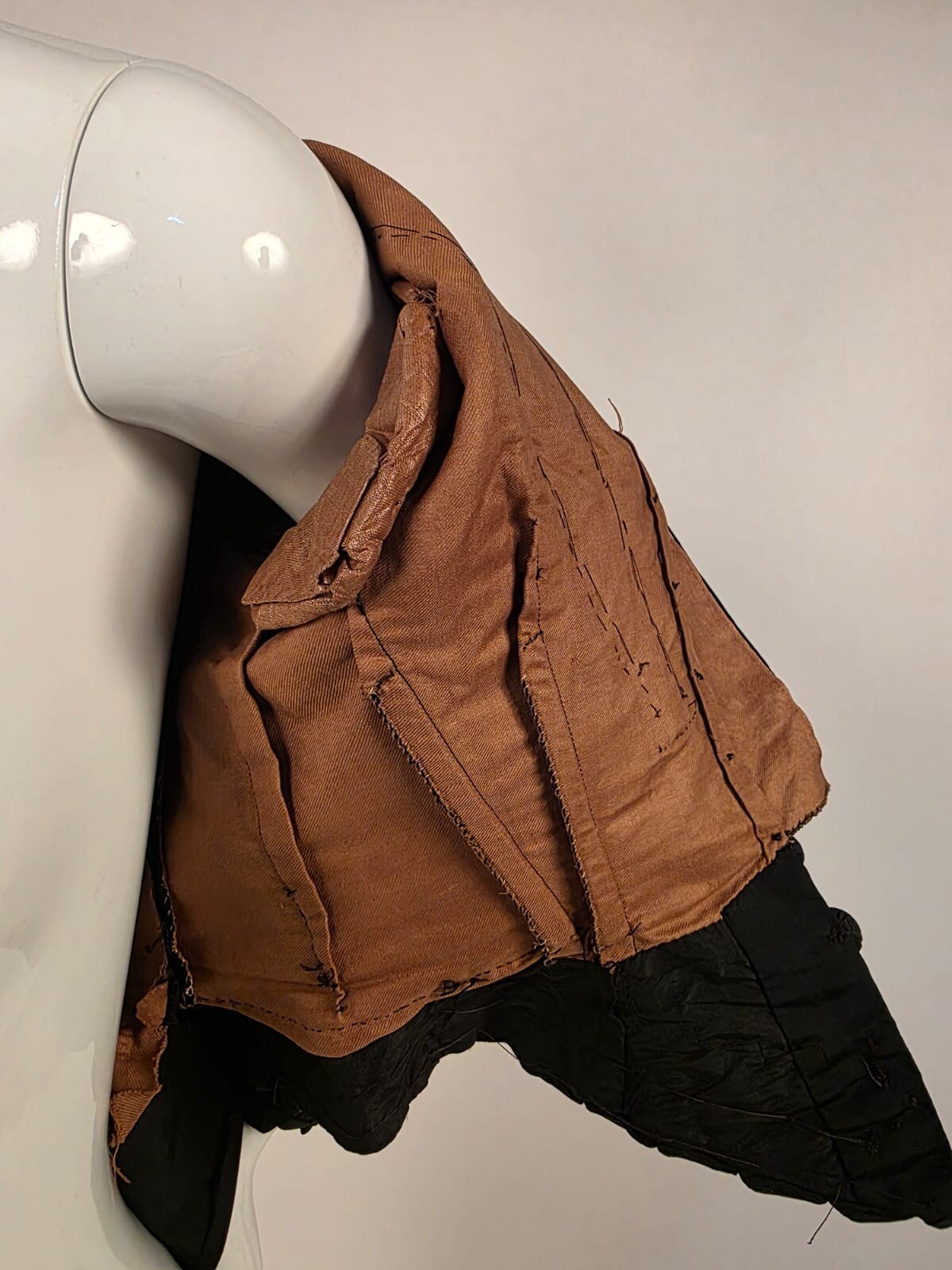 LATE 1860’S BLACK SILK JACKET W RUFFLES + BOW TRIM