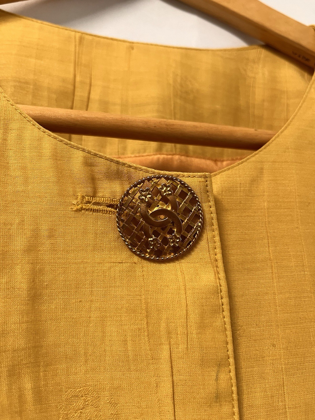 Vintage Bespoke Tailored Jacket Yellow Camellia Floral Buttons Women’s Medium