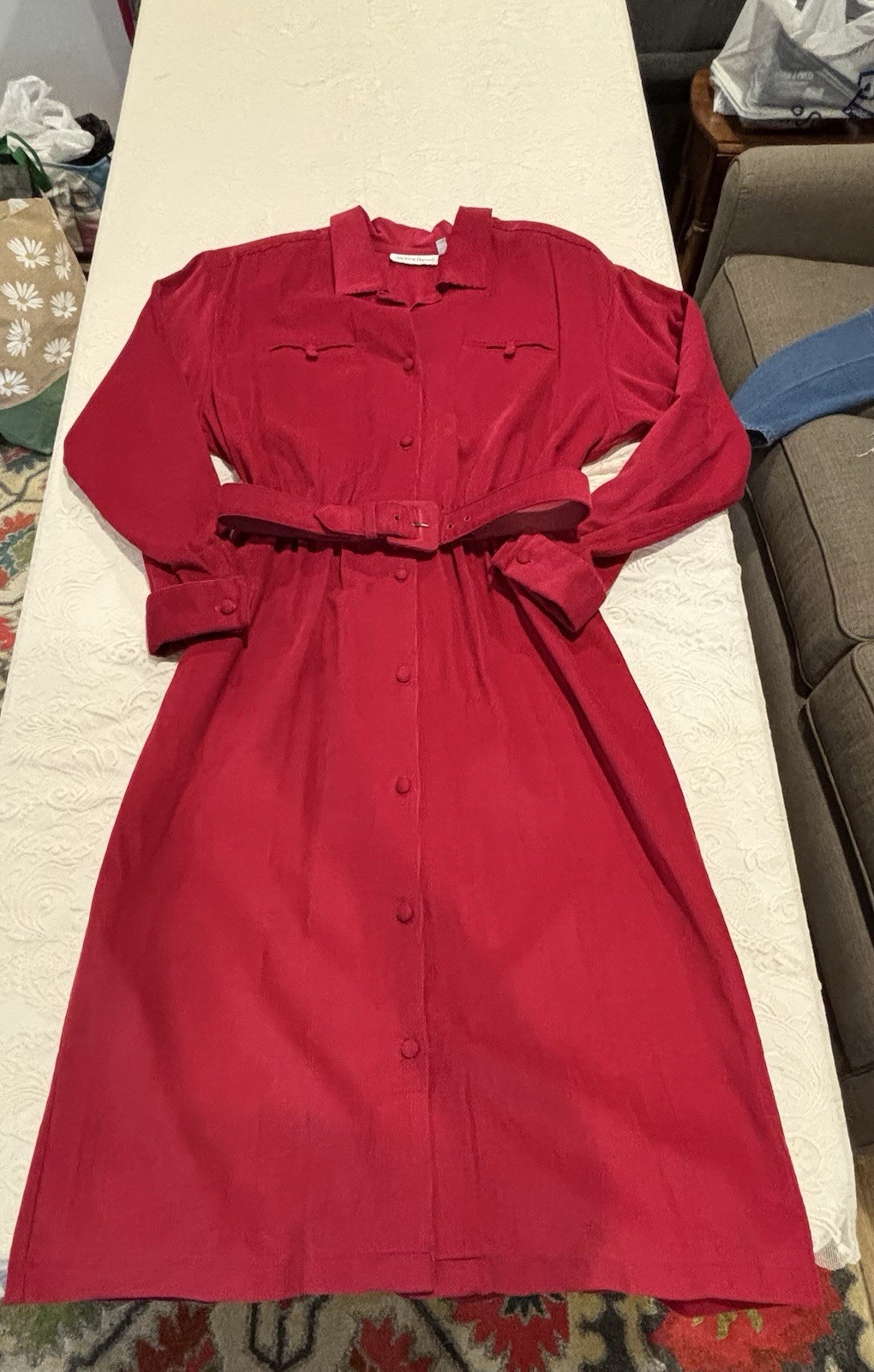Vintage Andrew Harvey Corduroy Red Long-Sleeve Dress – NWT- Women’s Size 12