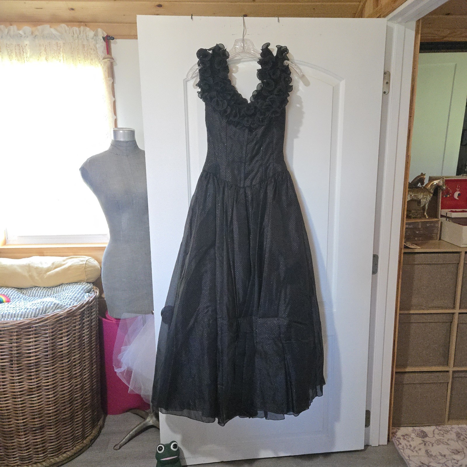 Vintage Mike Benet Formals Black Shimmer Polka Dotted Dress, SIZE 10