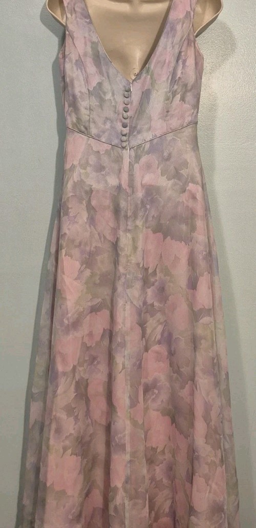 VTG Tiamo Bianchi Formal Dress 70s 80s Pastel Pink Lavender Floral Prom Maxi Sz
