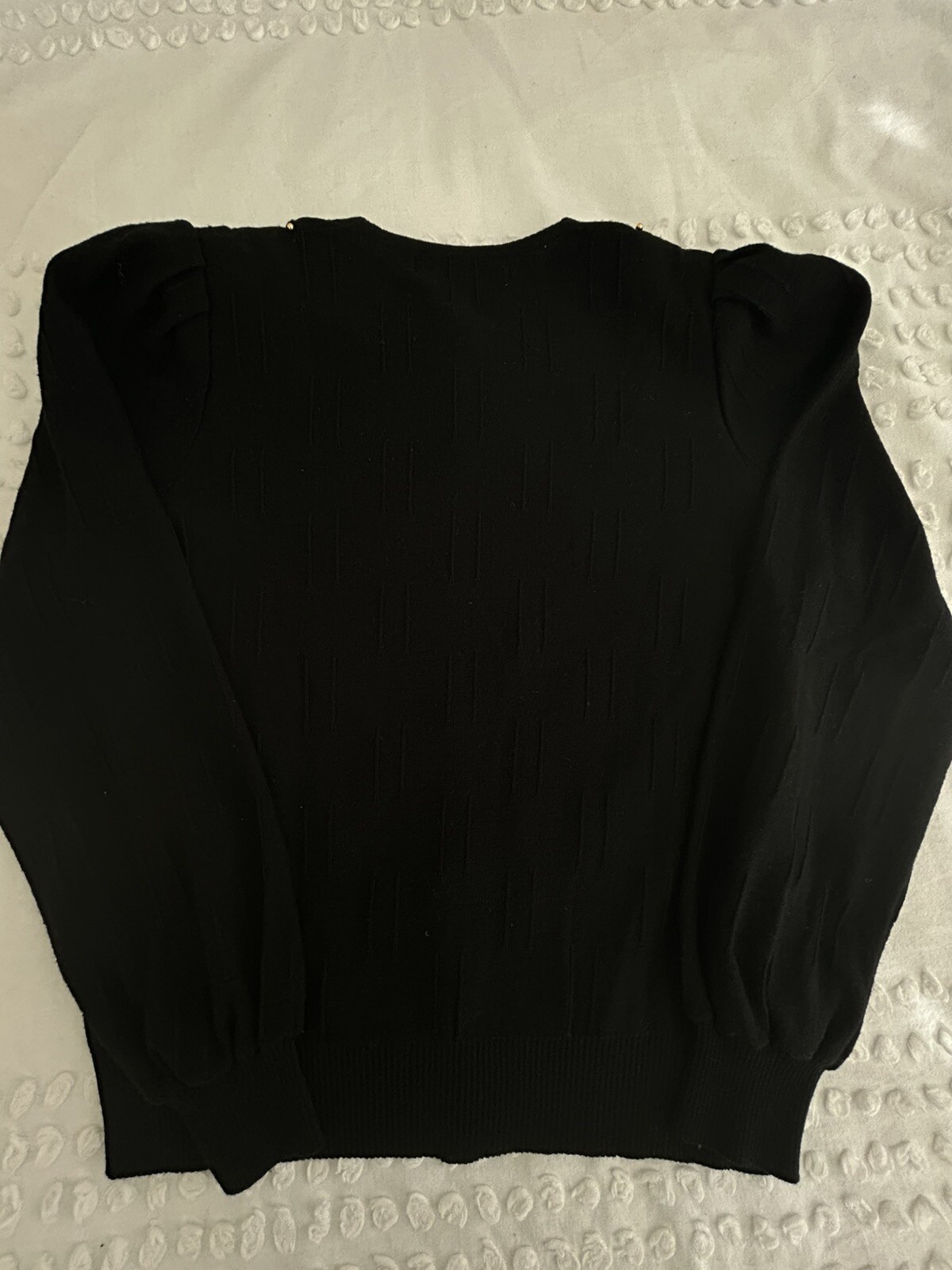Vintage 1980’s Black Gold Button & Beads Cardigan Padded Shoulders Size Sm EUC