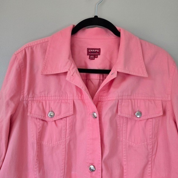 Chaps Pink Denim Trucker Jacket – Preppy Coastal Grandmother Style | Size 1X