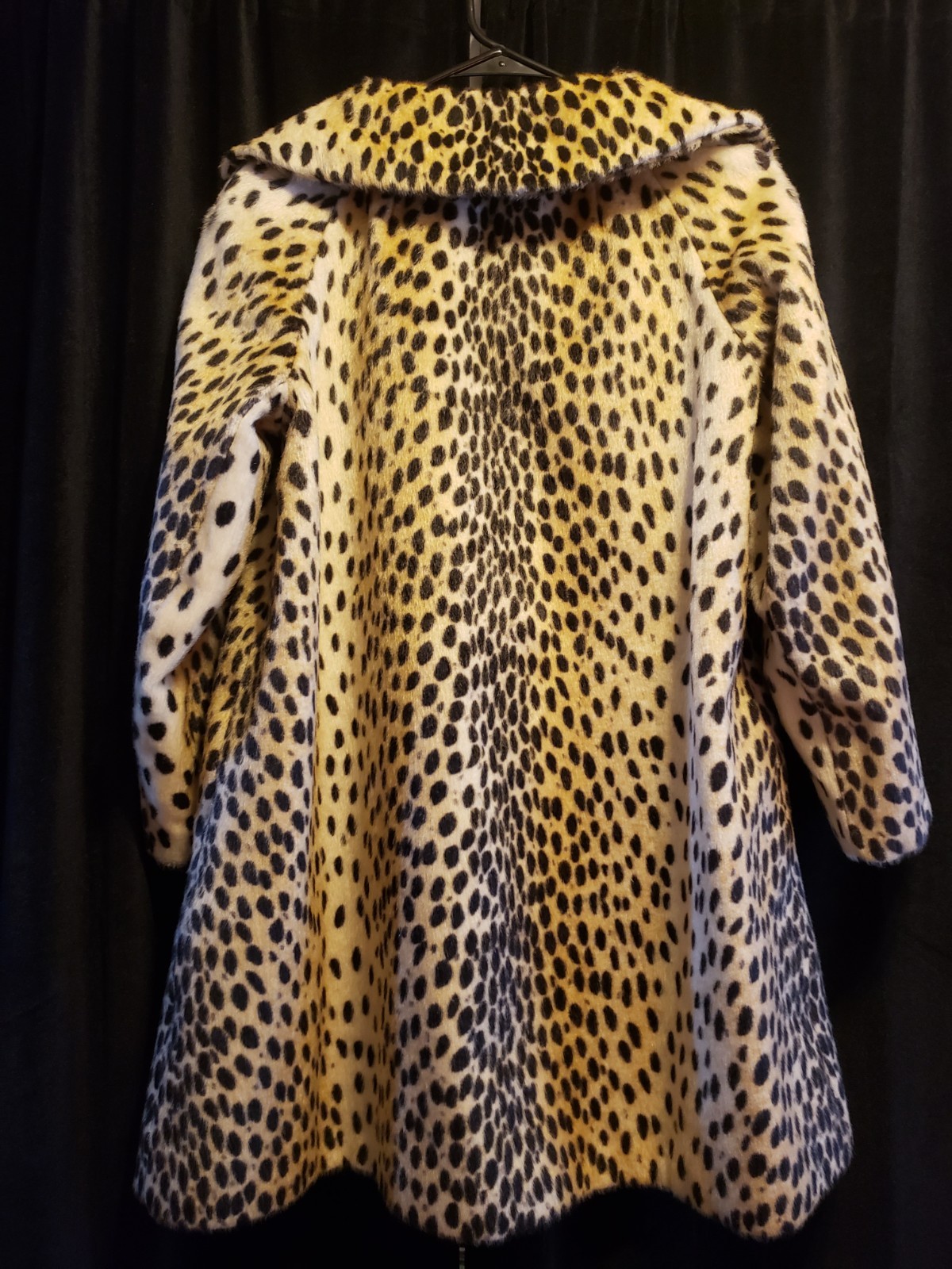 Sportowne Safari Faux Fur Leopard Print Coat S Beige Black Vintage