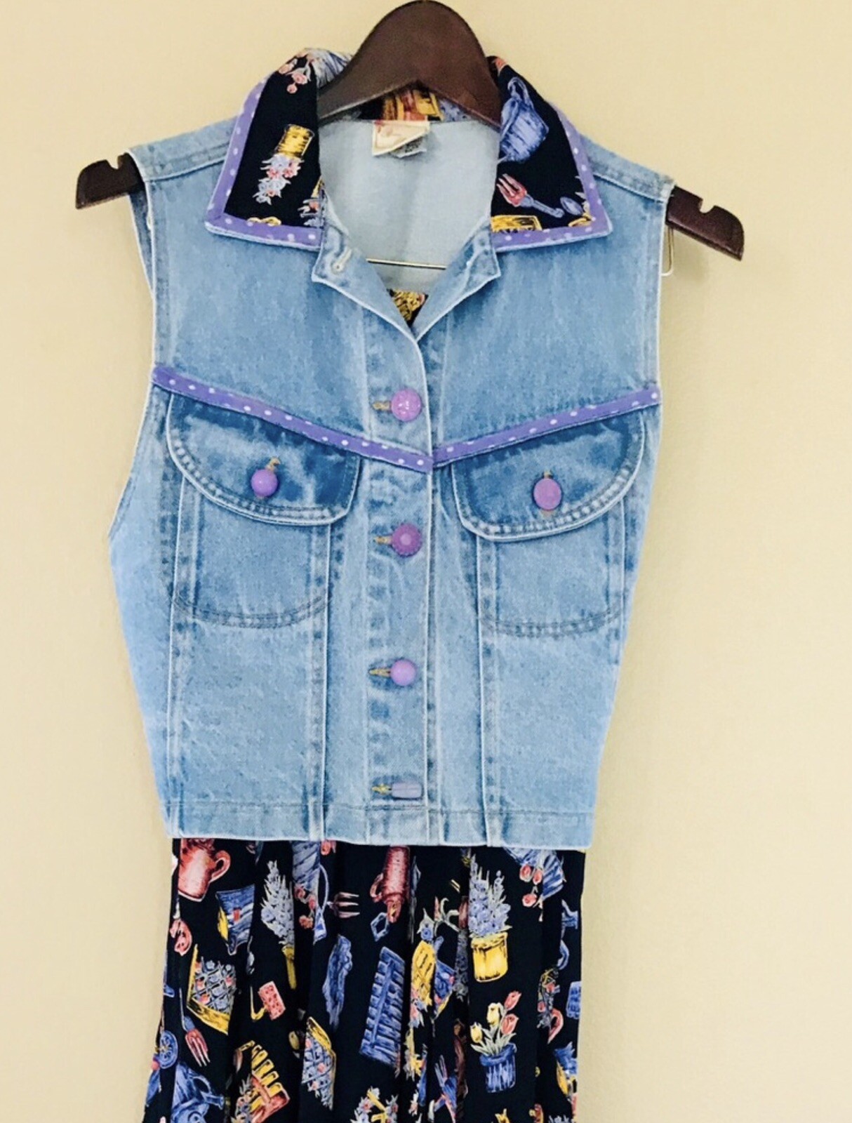 Vintage Y2K Romeo Romeo Embellished Denim Vest Matching Maxi Skirt Garden Theme