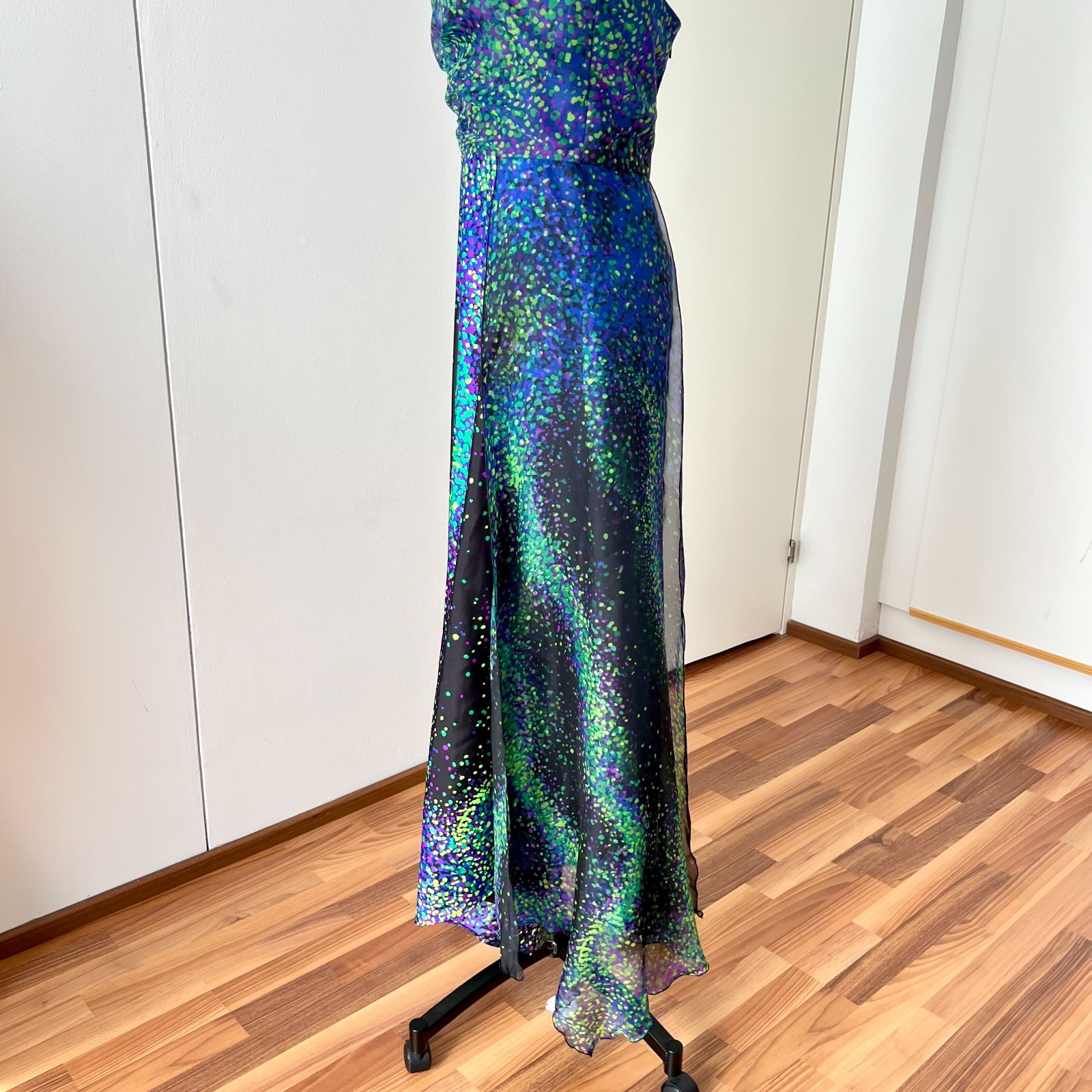 70s 80s VERA MONT Halter Neck Maxi Dress Abstract Print Formal Party Cocktail