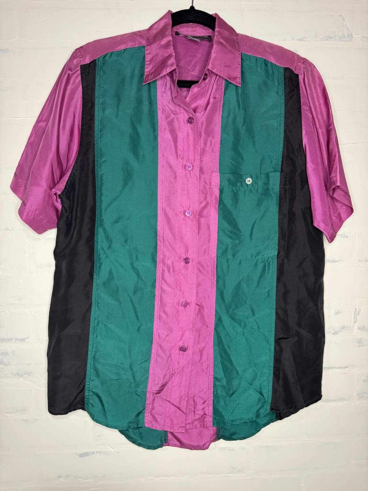 Maurices 90s Colorblock 100% Silk Shirt Women’s Small Short Sleeve Button Up