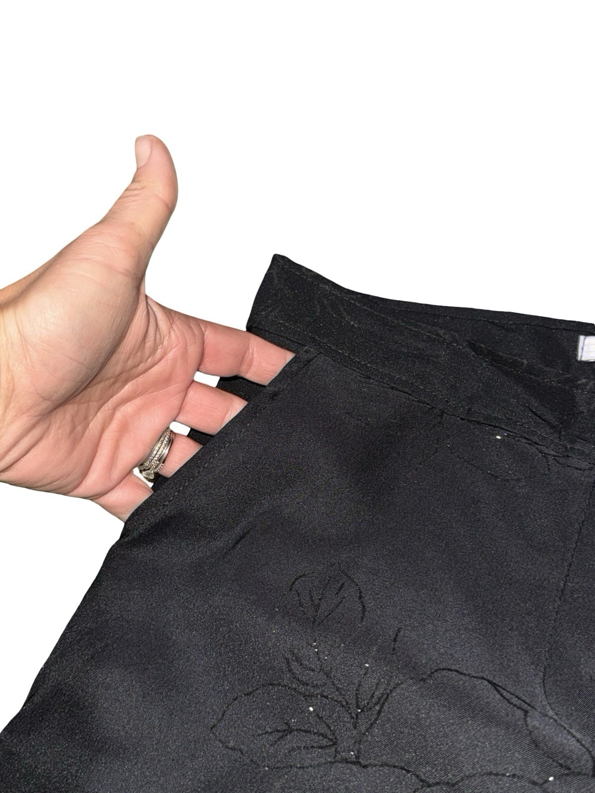 Vintage La Belle Flared Pants Black Dressy Rose Glitter Embellished USA Y2k Sz 5