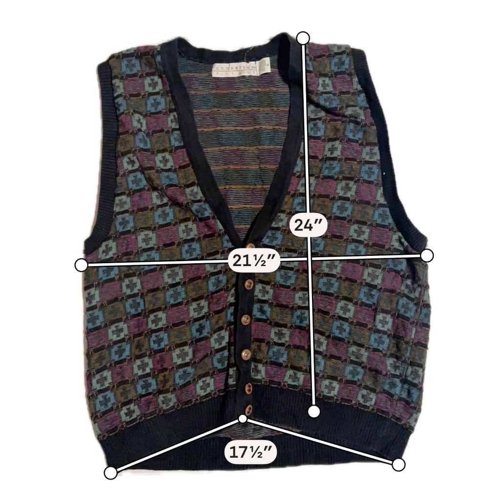 Vintage Crossings Fine Line Geometric Knit Cotton Sweater Vest Made in USA Med