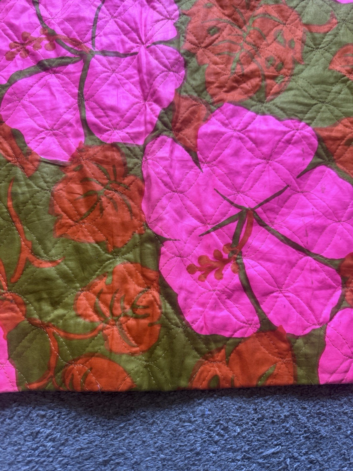 Vtg 60s 70s Phil Rose of California Quilted Maxi Skirt Pink Hibiscus Tiki Retro