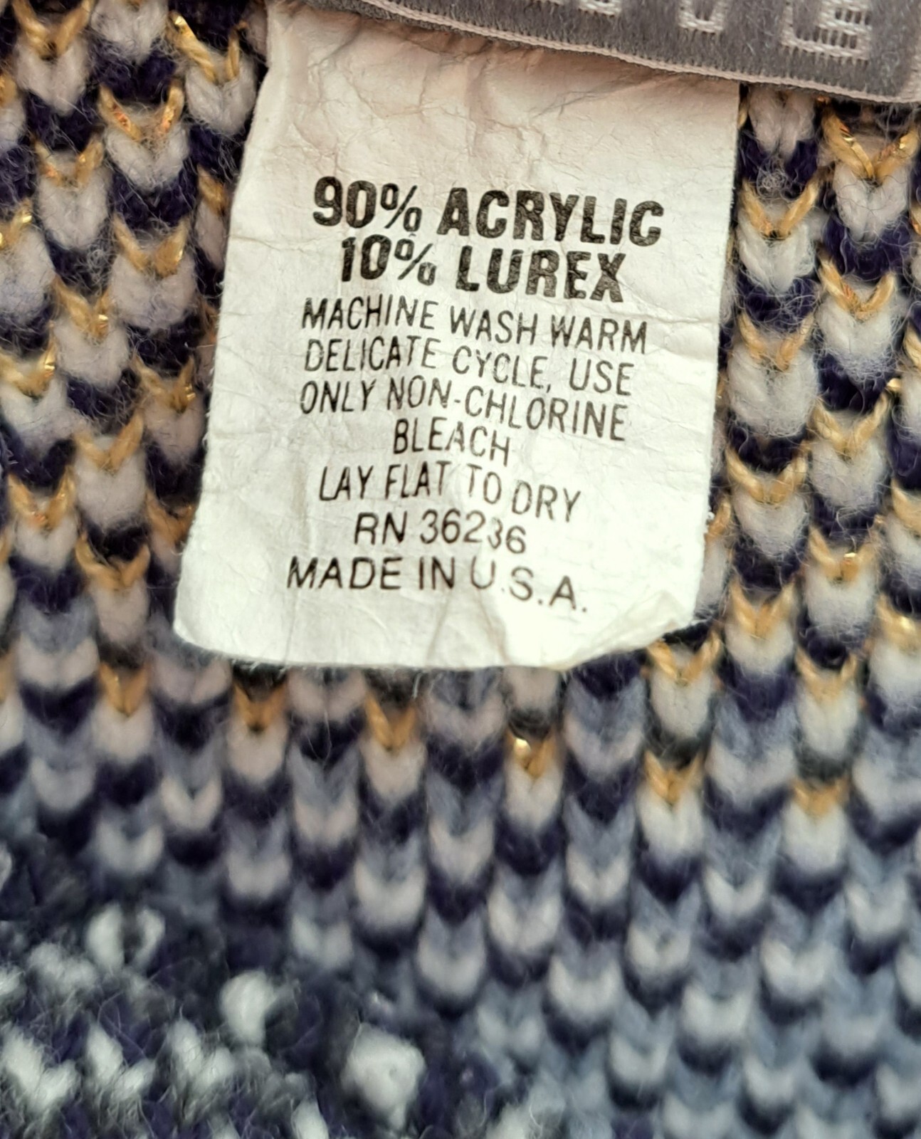 Vintage 90s Women’s Sweater Arielle Gray Gold Navy Size Medium USA MADE BIN03