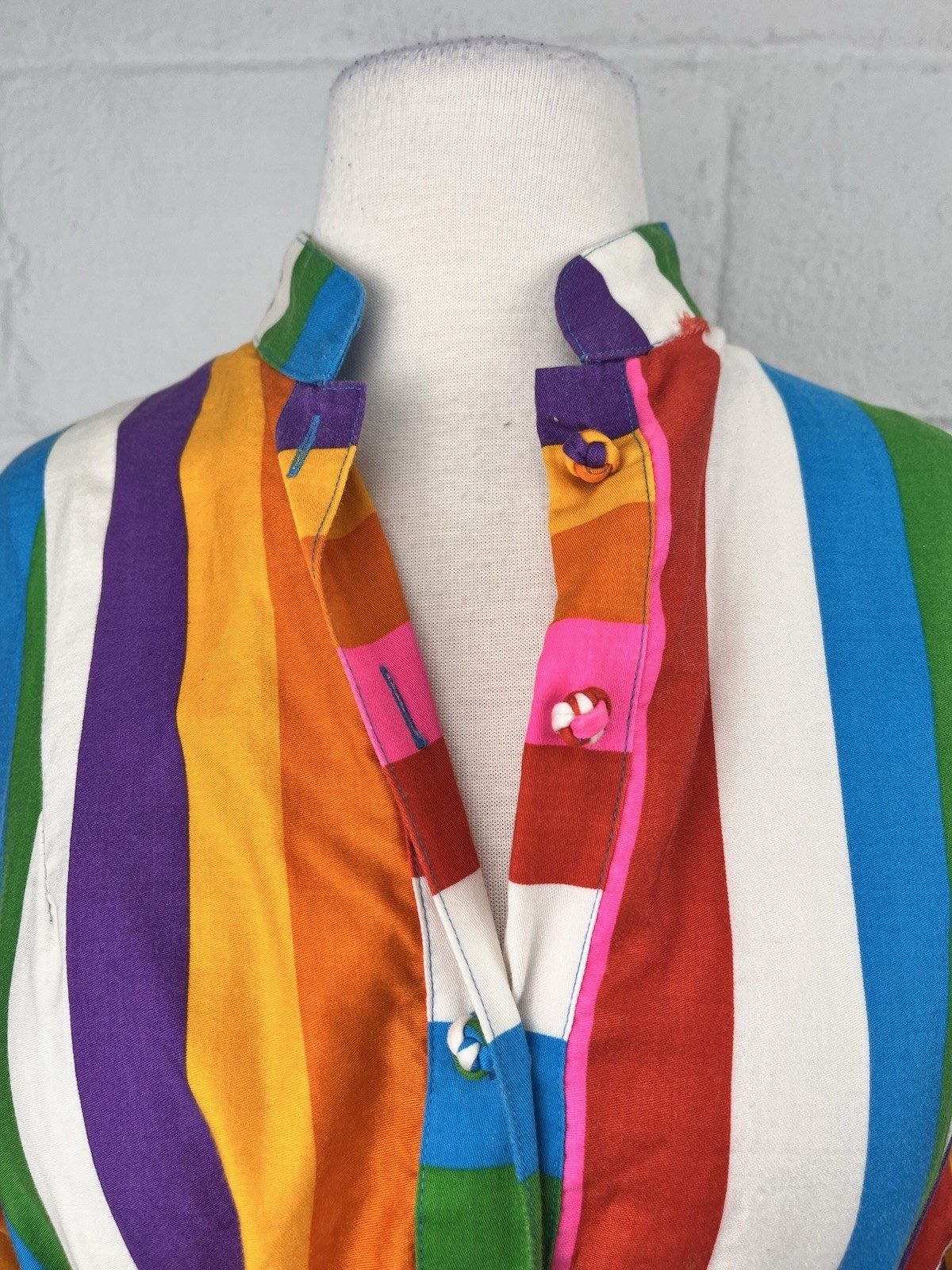 Catherine Ogust Penthouse Gallery 70s Rainbow Cotton Shirt Dress Large Kaftan