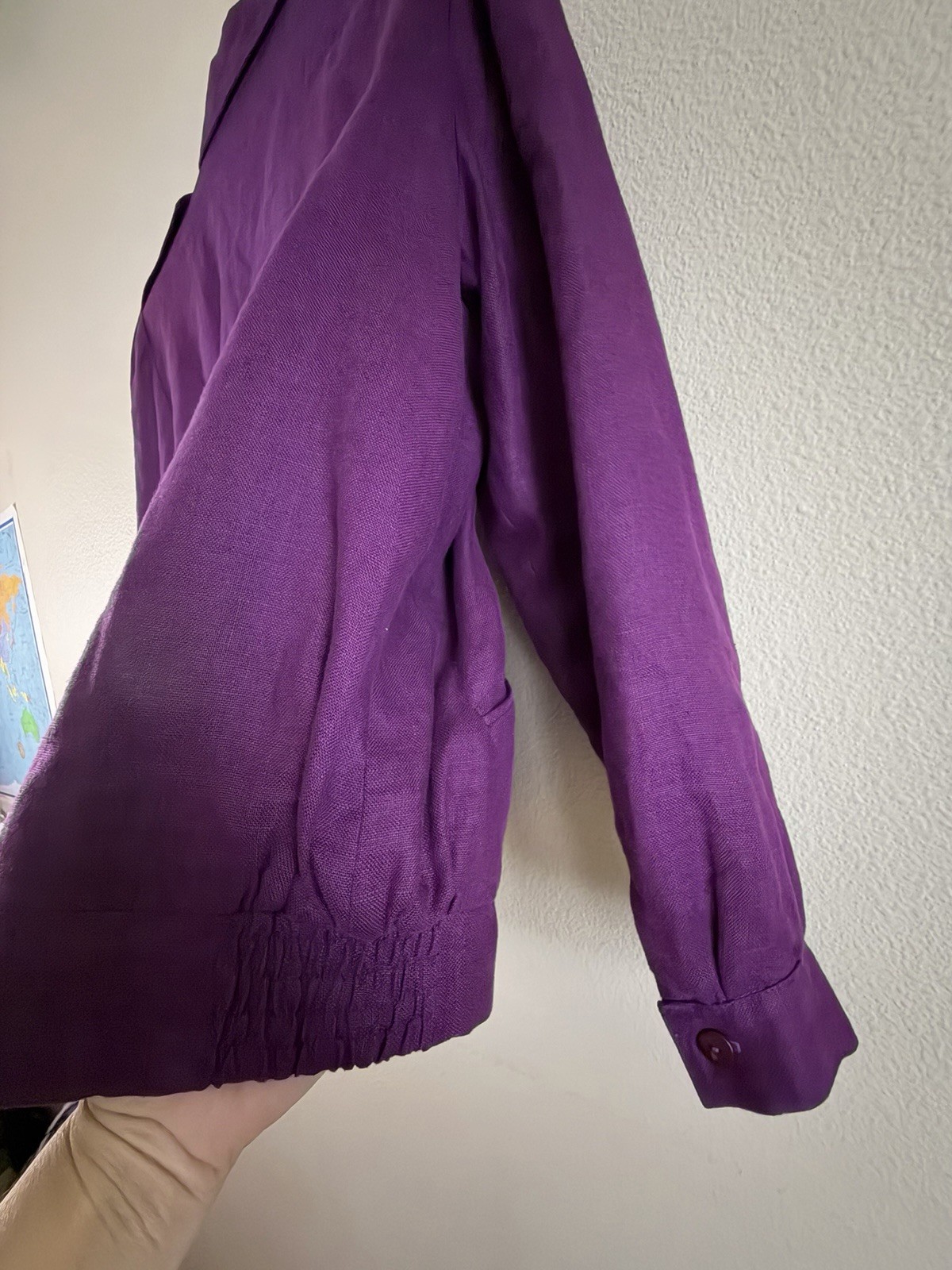 VTG 80s 90s BullocksWilshire Purple 100% Linen Pantsuit Set M 12 Power Suit Pads