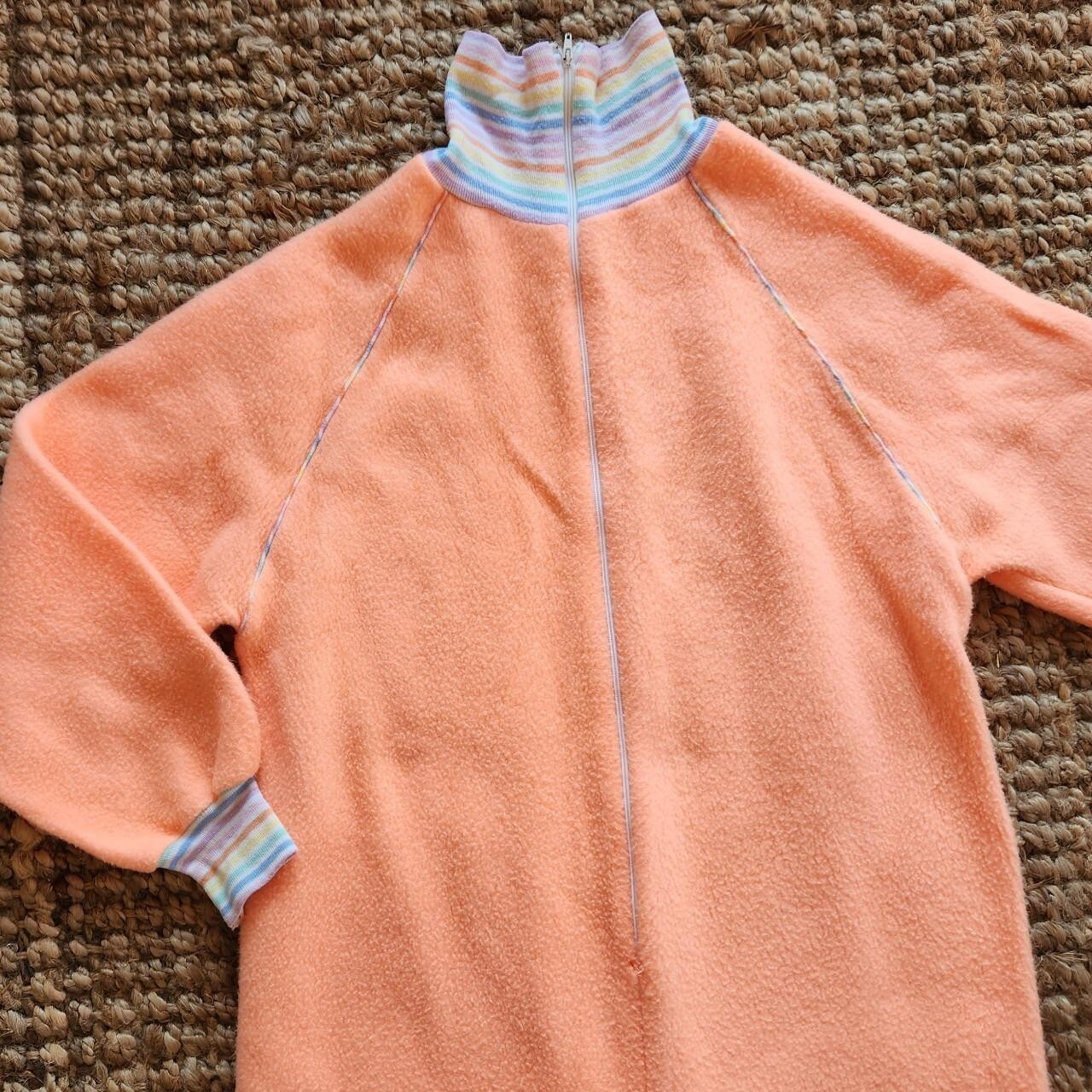 Vtg 70s Jumpsuit, Peach Orange, Sears Jr. Sz L Acrylic Fleece Night Wear