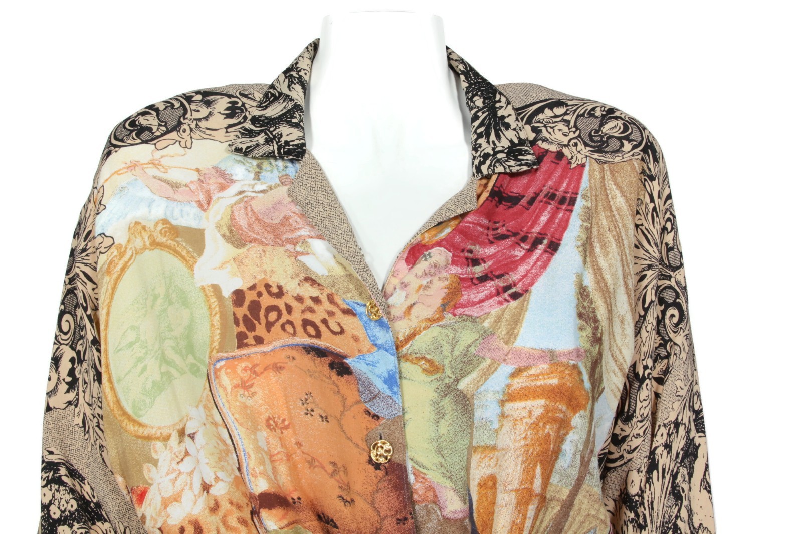 CAROLE LITTLE Vtg 90s Rococo Crop Top Cherubs Cathedral Front Tie Boho sz 6 /297
