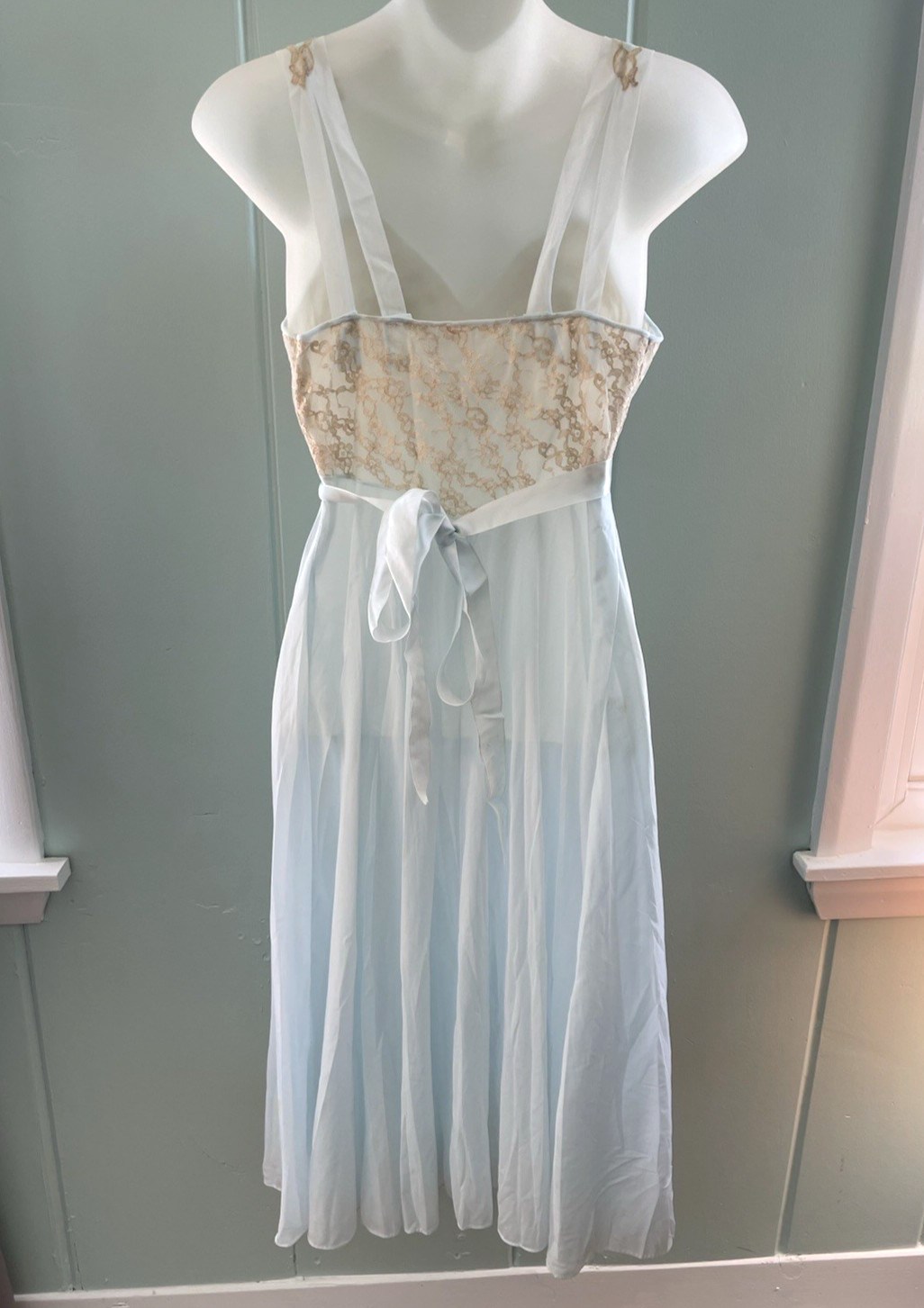 Vtg Vanity Fair Blue Gown Lingerie Lace Bodice Old Hollywood Chiffon Babydoll