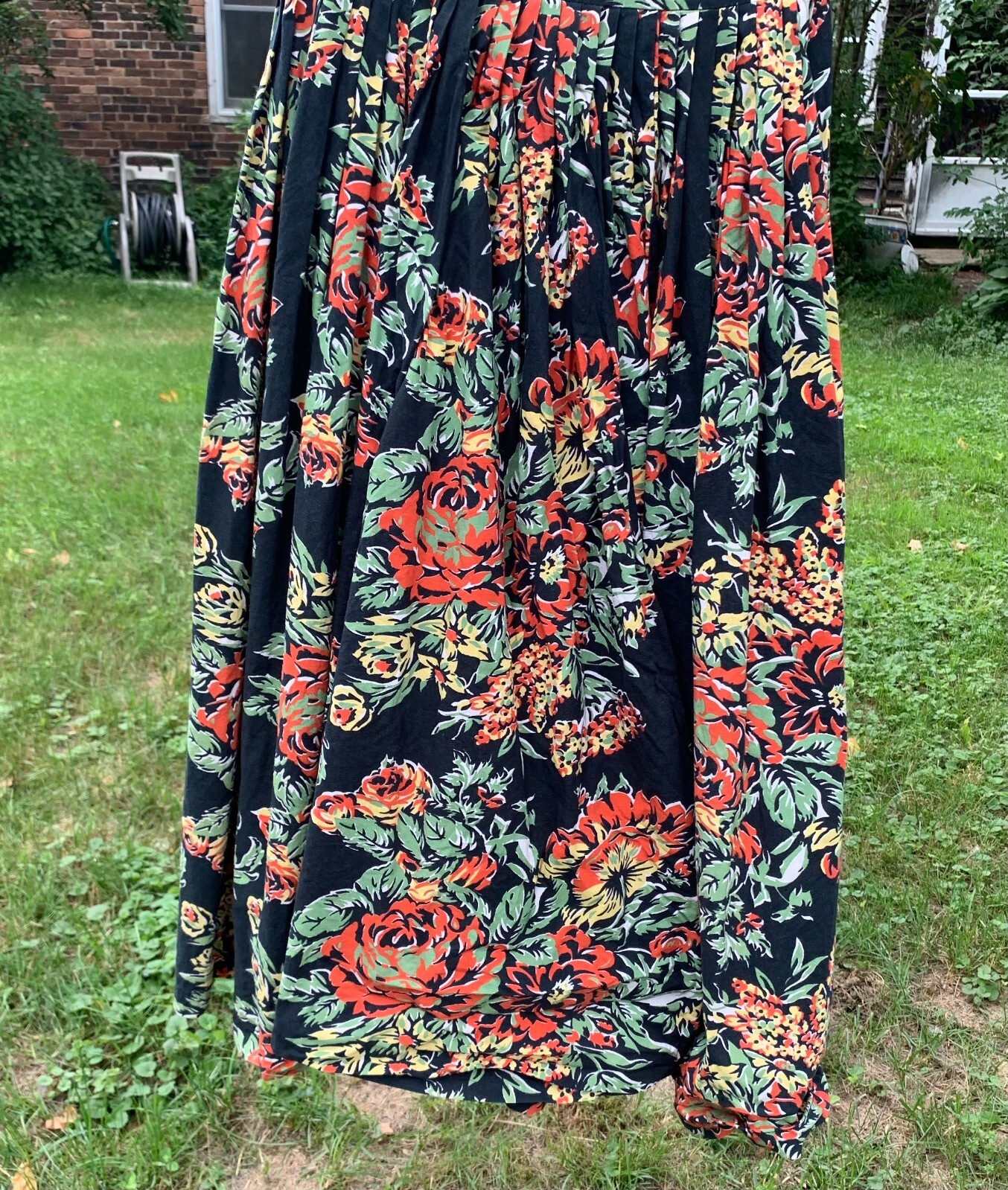 Vintage 1980s Norma Kamali Floral Cotton Dress Drop Waist Short Sleeves