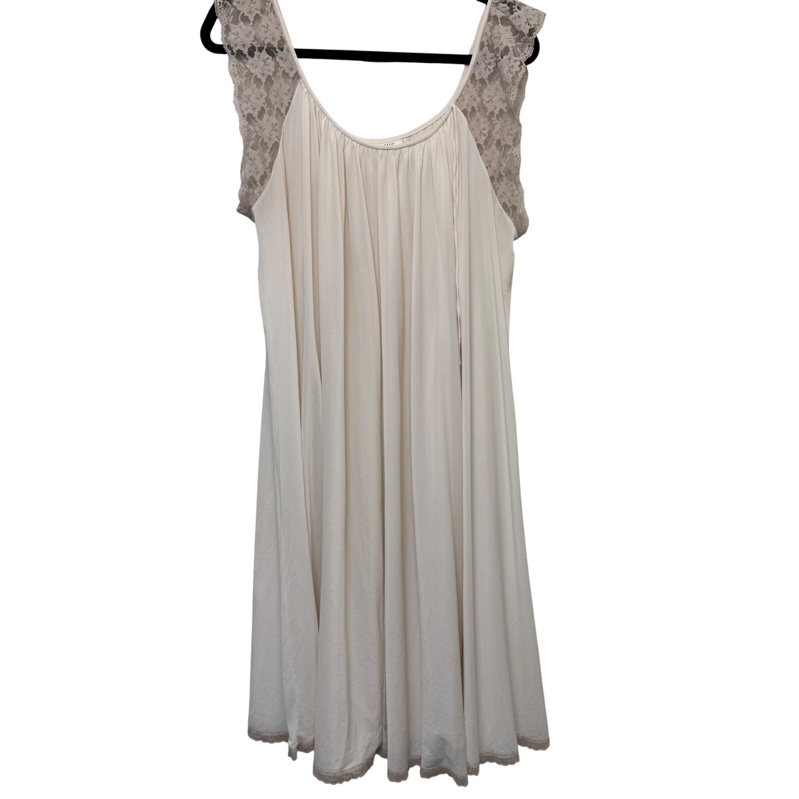 Vintage Komar Women Nightgown L Cream Lace Trim Antron Nylon Coquette Romantic