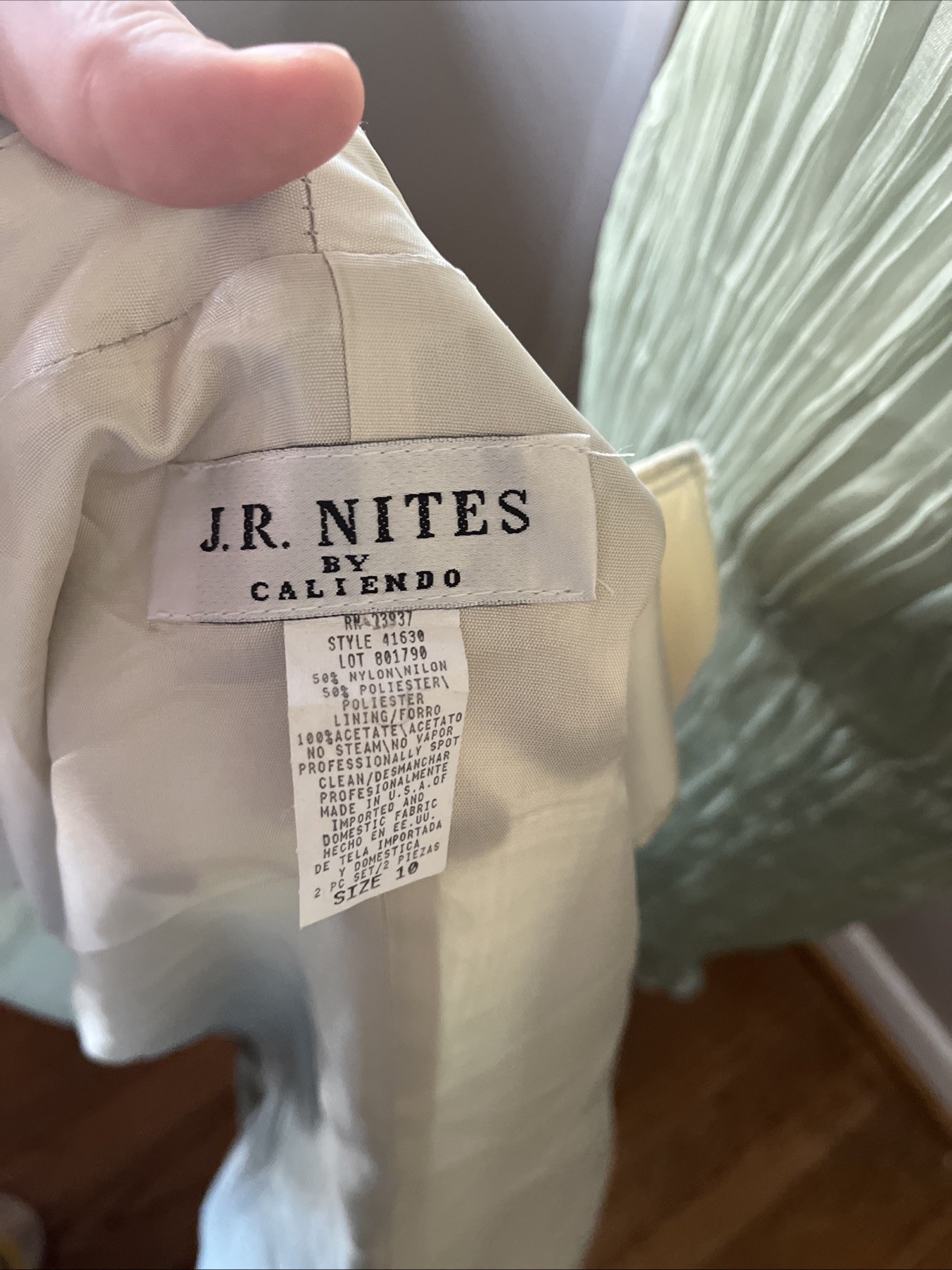 Vintage J.R. Nites By Caliendo Formal Dress And Jacket Set Sea Green Size 10