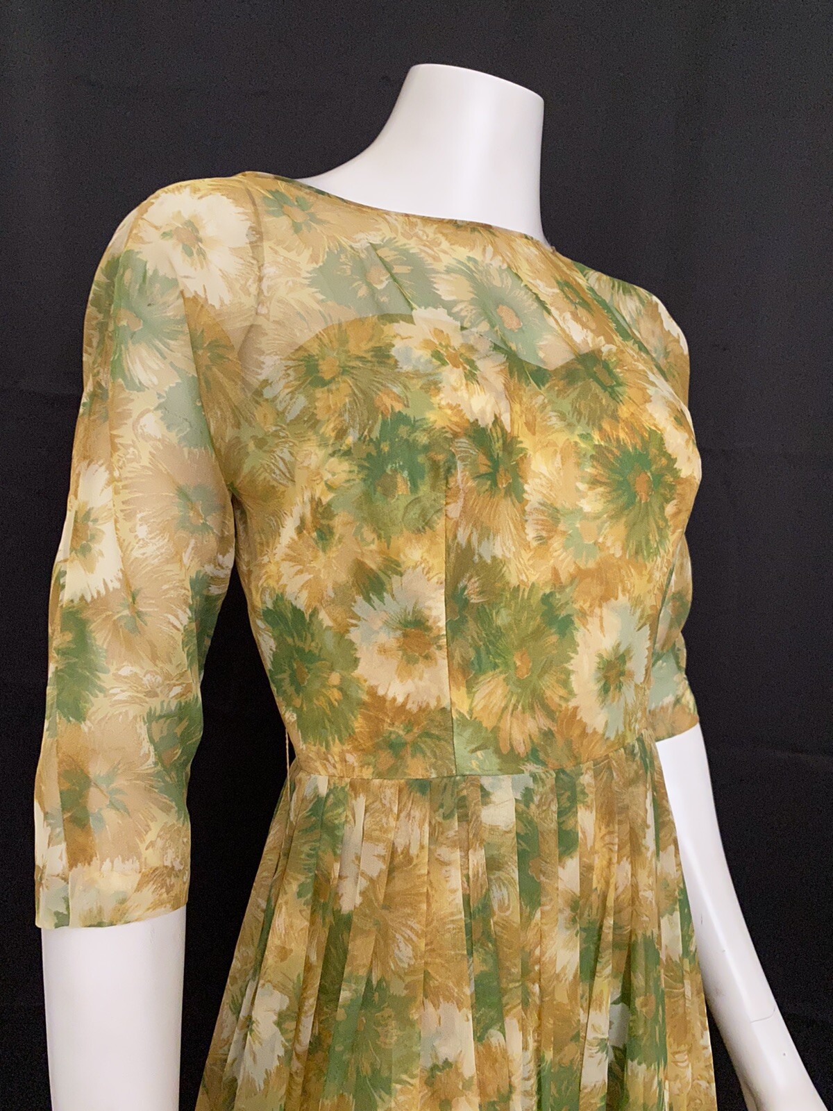 Ferman O’Grady Vintage Party Dress Silk Organza in Yellow Green 1950s Wiggle S/M
