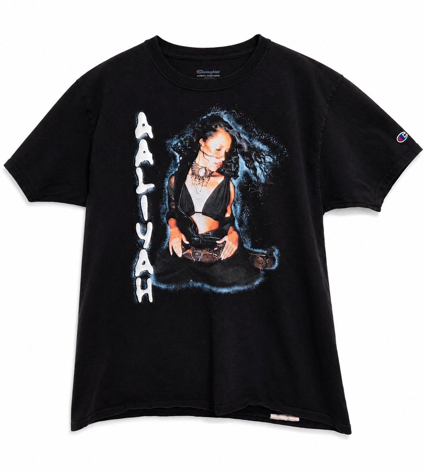 Aaliyah Graphic T-Shirt Champion Faded Black Y2K Vintage Rap Tee 90s 2000s R&B