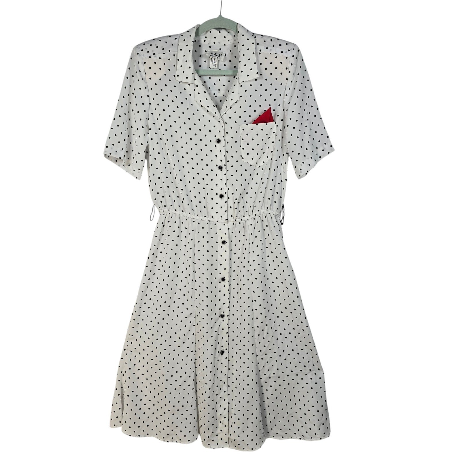 Vintage VLP Petites Polka Dot Dress White Black Belted ILGWU Made in USA Size 14