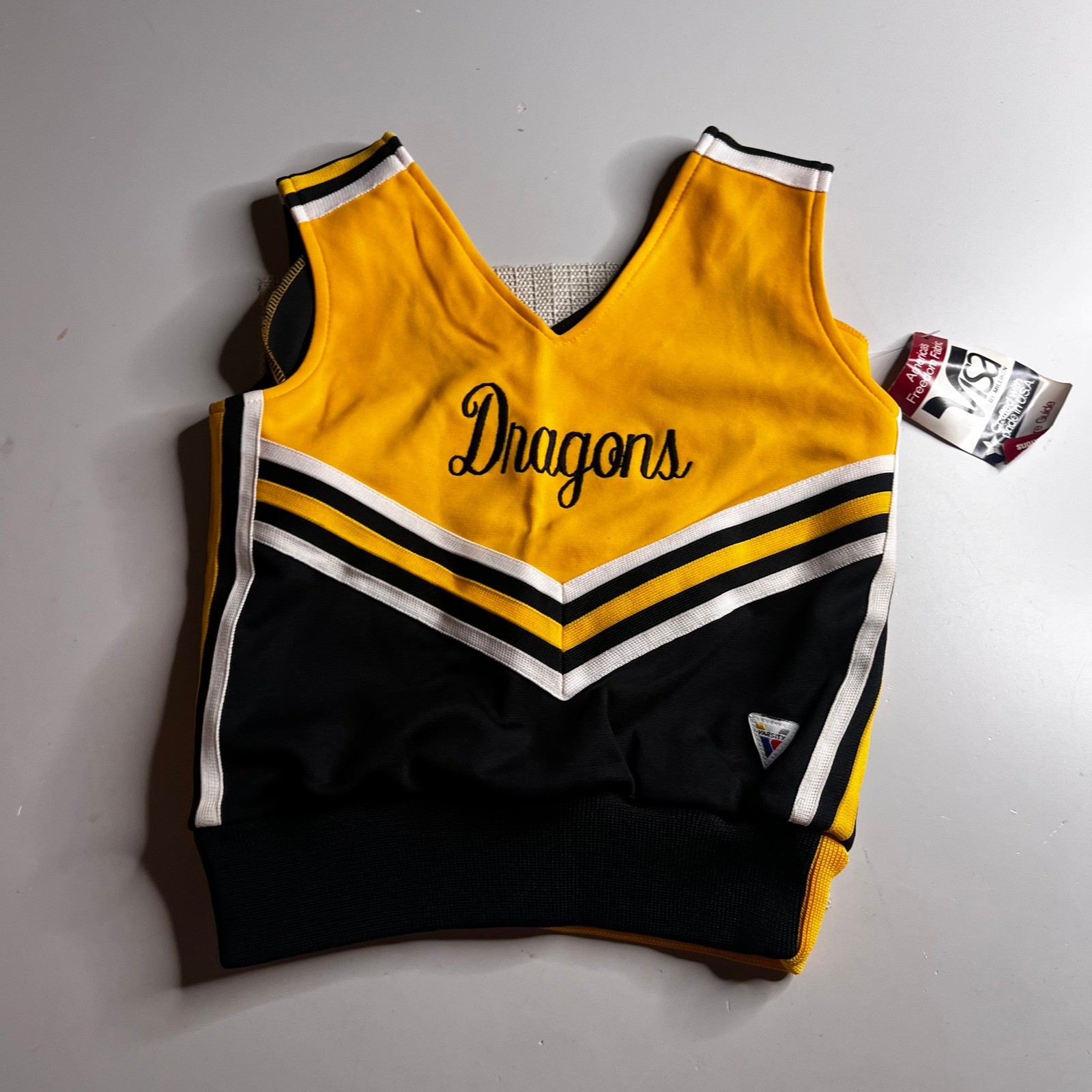 Vintage Varsity Spirit Fashions Dragons Cheer Shell Top Yellow Black Medium NWT
