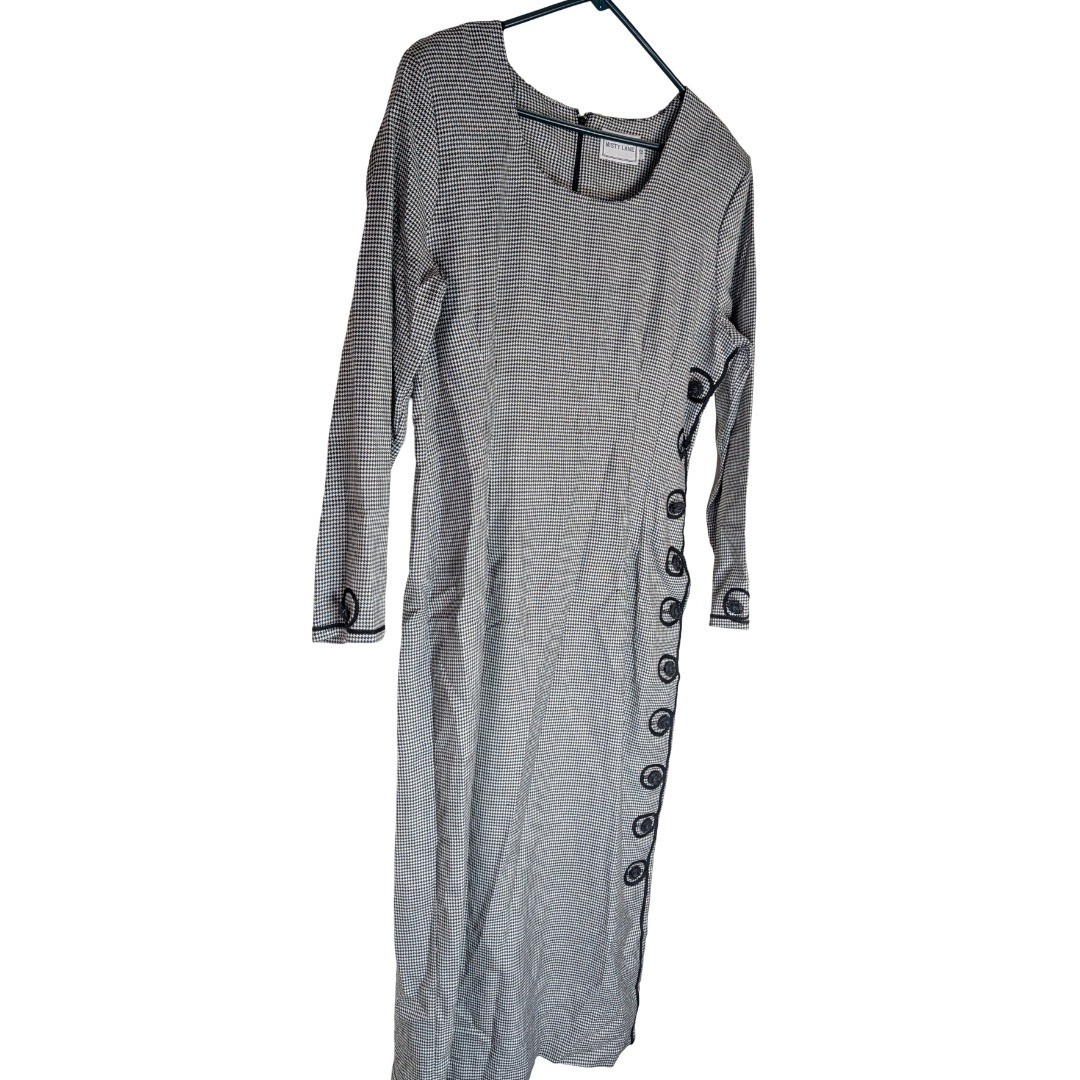 Misty Lane Dress Womens 12 Black White Houndstooth Long Sleeve Vintage