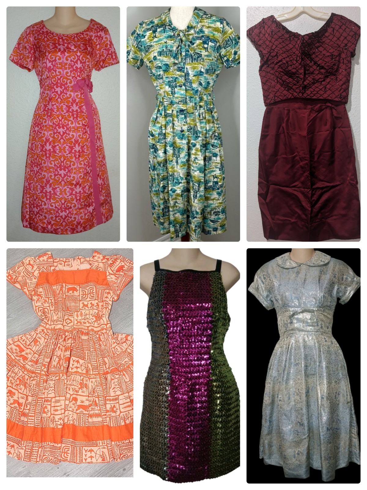 Vintage 50’s 60’s DRESS LOT Novelty Print Party Beaded Designer ESTATE Dresses