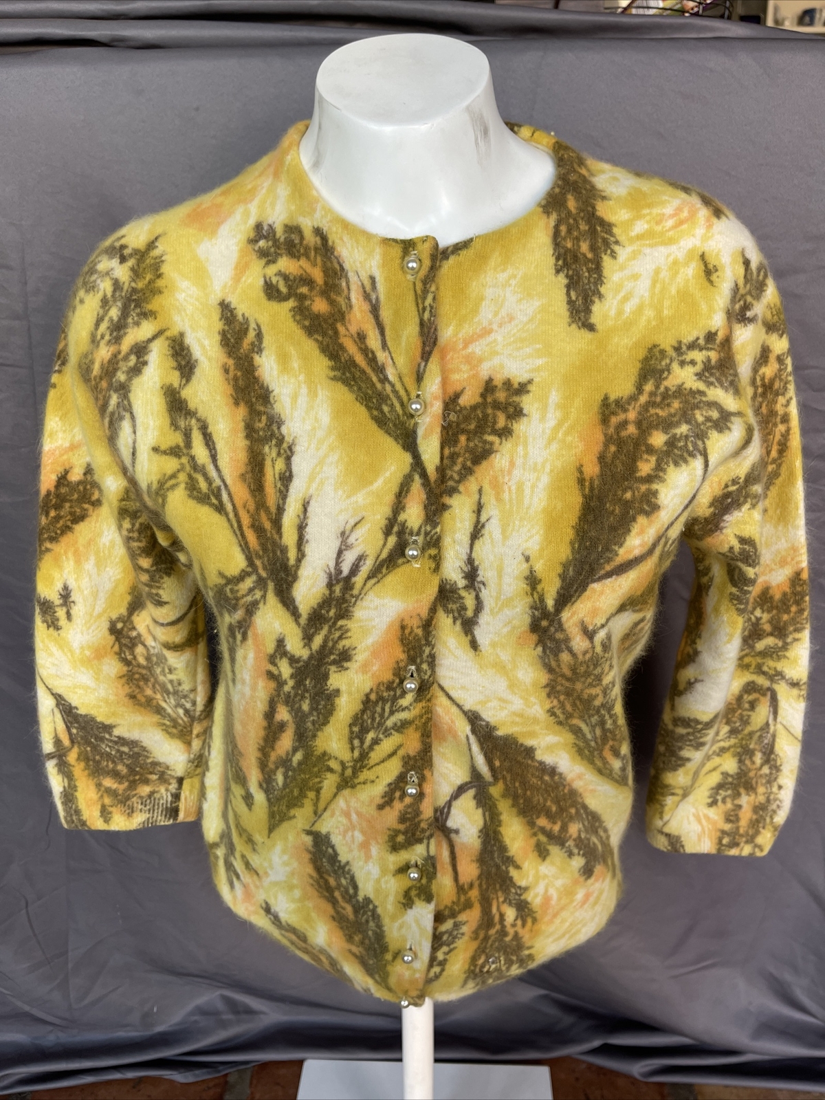 Vintage 50s Angora Wool Angelon Darlene Granny Sweater Cardigan Pearl Buttons 36