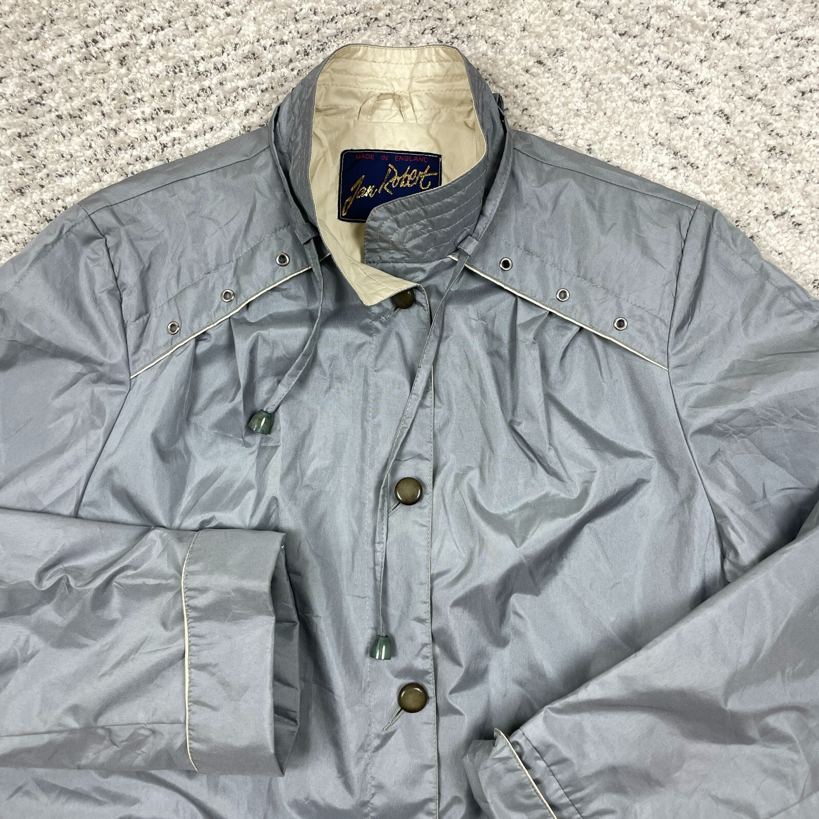 VTG Raincoat Women 12 Jan Robert Trench Rain Coat Jacket Silver Made In England