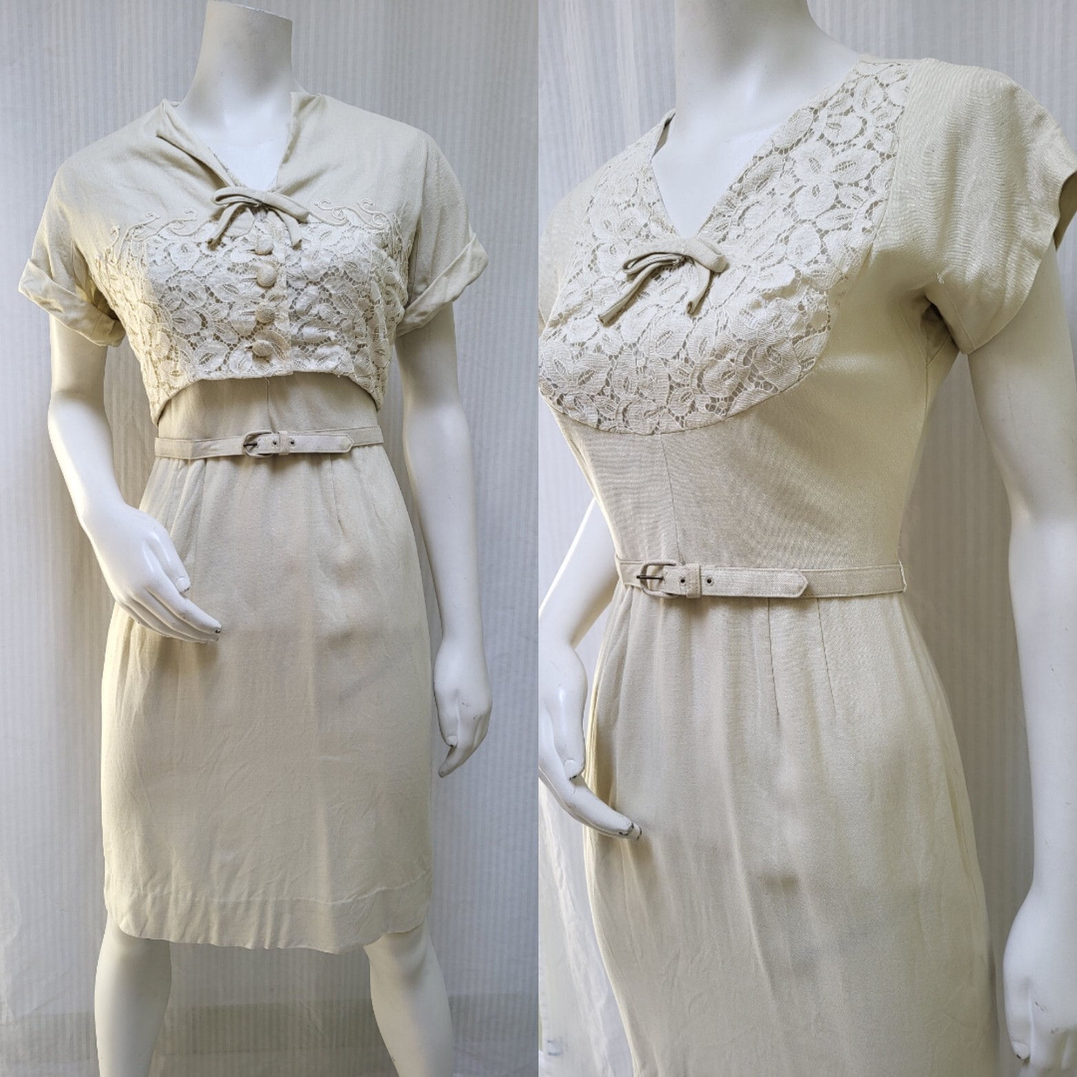 2 Piece Vintage 50’s ORIGINAL FRANKLIN Cream DRESS & BOLERO JACKET – Size S