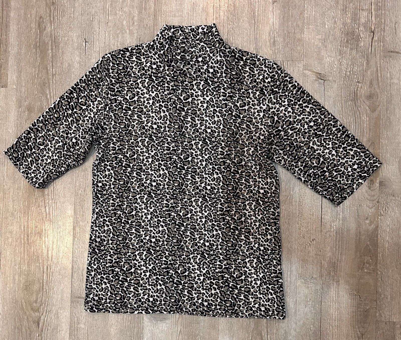 VTG 1990s 2000s Top 90s Y2K Leopard Animal Print Stretchy Sheer Mockneck SZ S