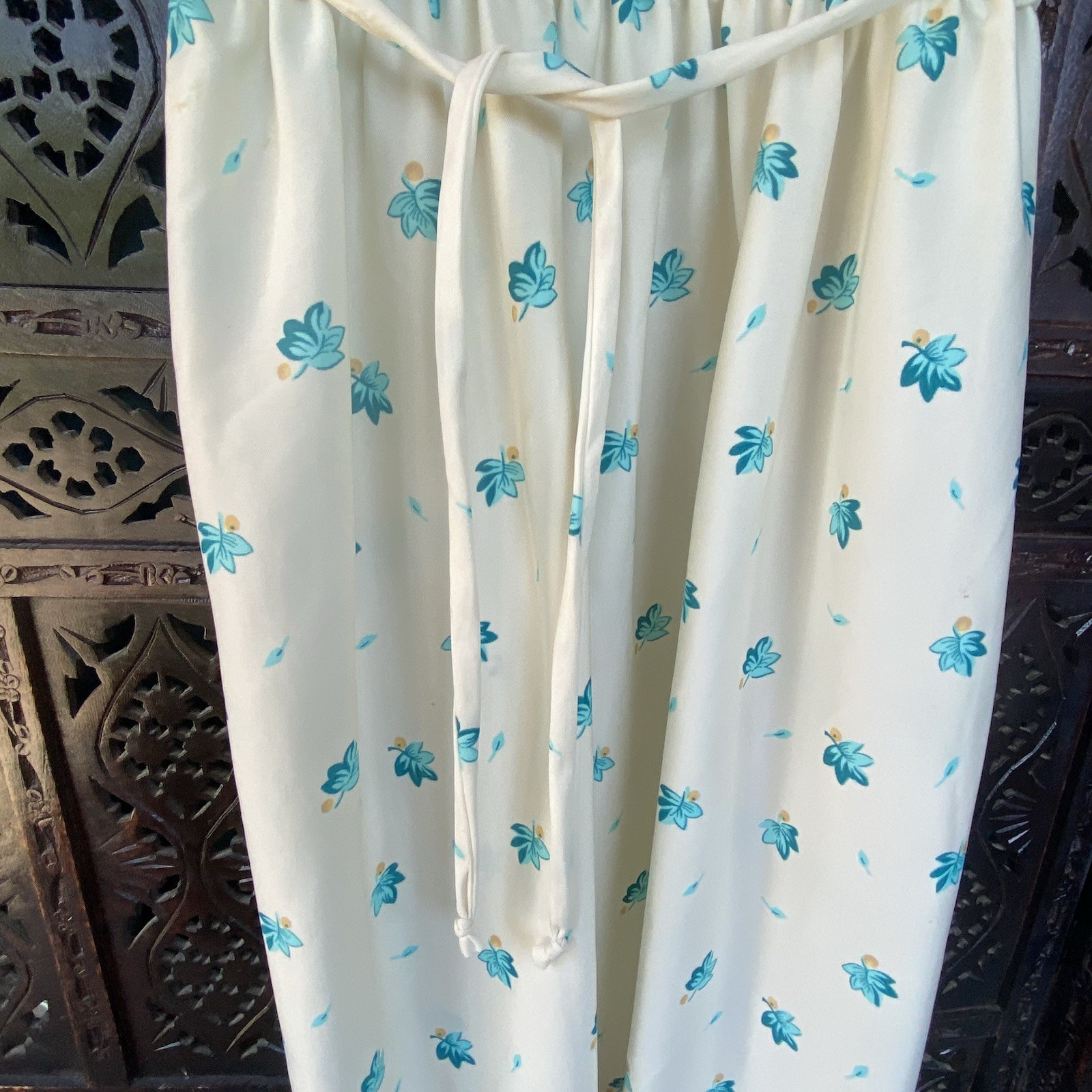 VTG Handmade Floral Leaf Pleated Dress Womens S/M Pastel Cottagecore Prairie S/S