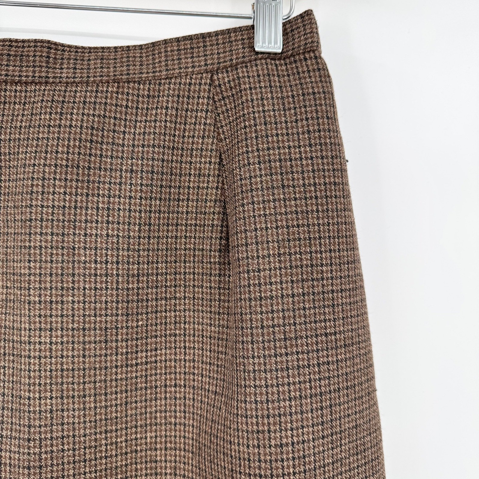 Briggs New York Vintage Brown Houndstooth Pencil Skirt High Waist Lined Size 10