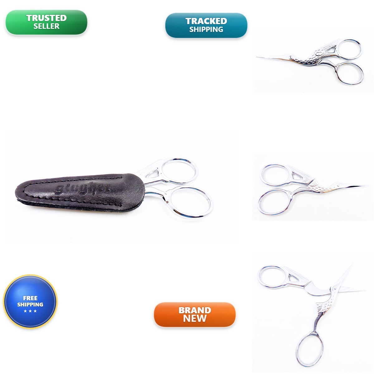 Gingher G-CST 3-1/2 inch Stork Embroidery Scissors Chrome Handle