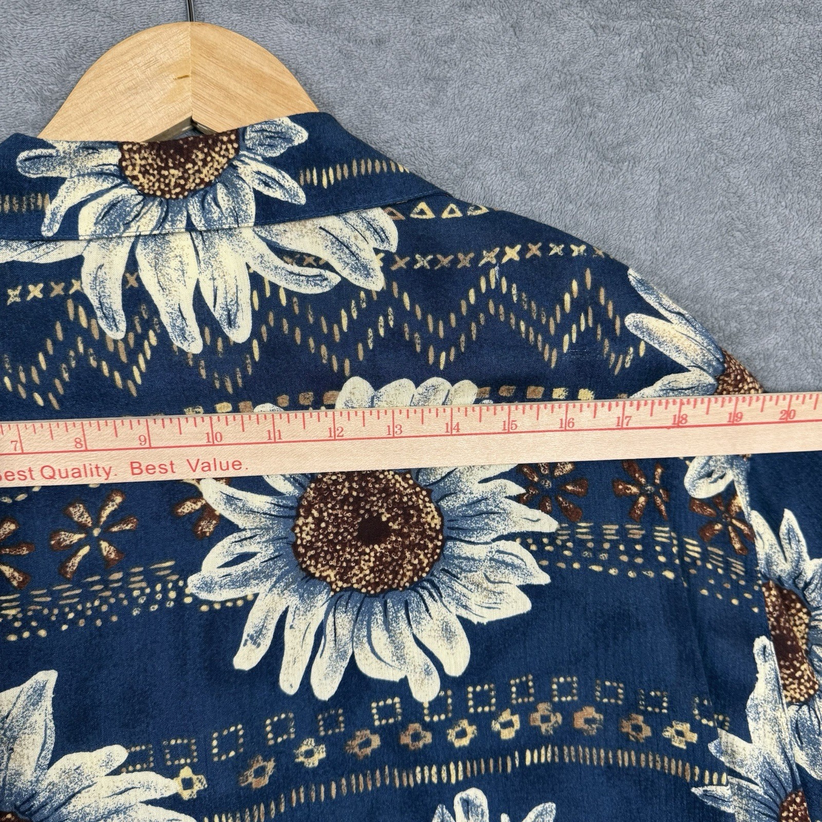 Rena Rowan for Saville Sunflower Blue Hawaiian Button Down Blouse Skirt Size 16
