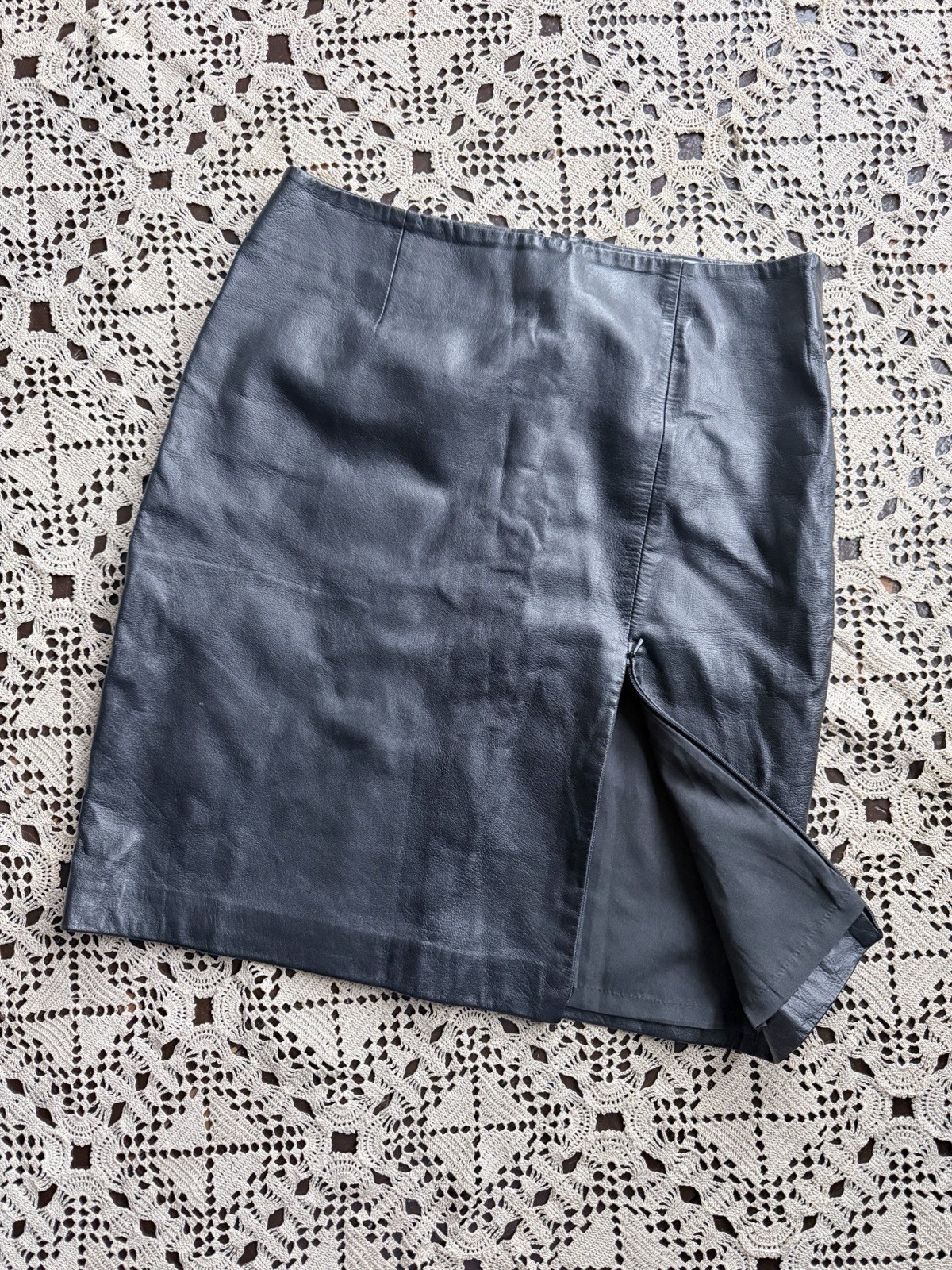 Vintage Y2K Black Italian Lambskin Skirt Genuine Leather Butter Soft Zipper S