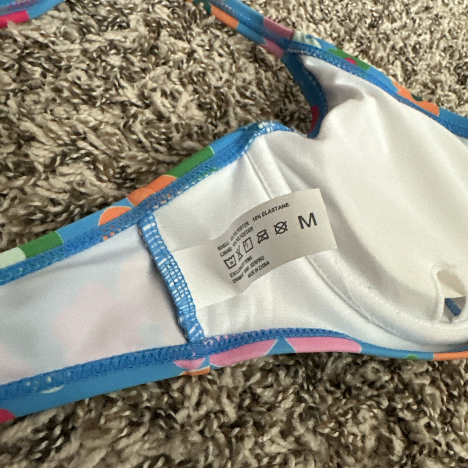 Vintage Style 60’s Women’s Bikini Blue Pink Orange Flowers Hippie High Waist M