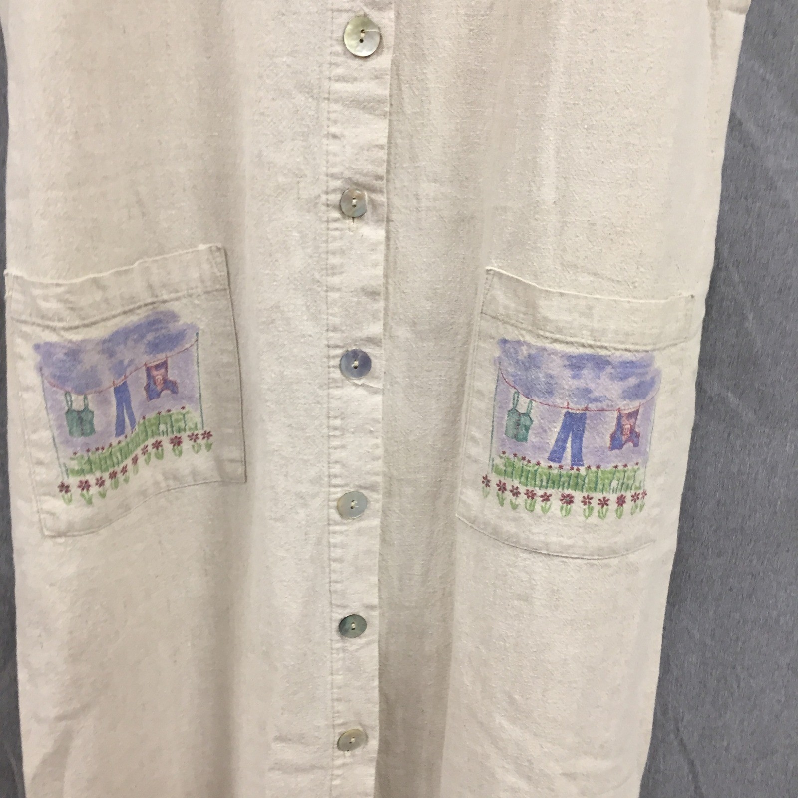 Alexandra Lee Vintage Linen Rayon Maxi Dress Beige Laundry Line Pockets Size 10