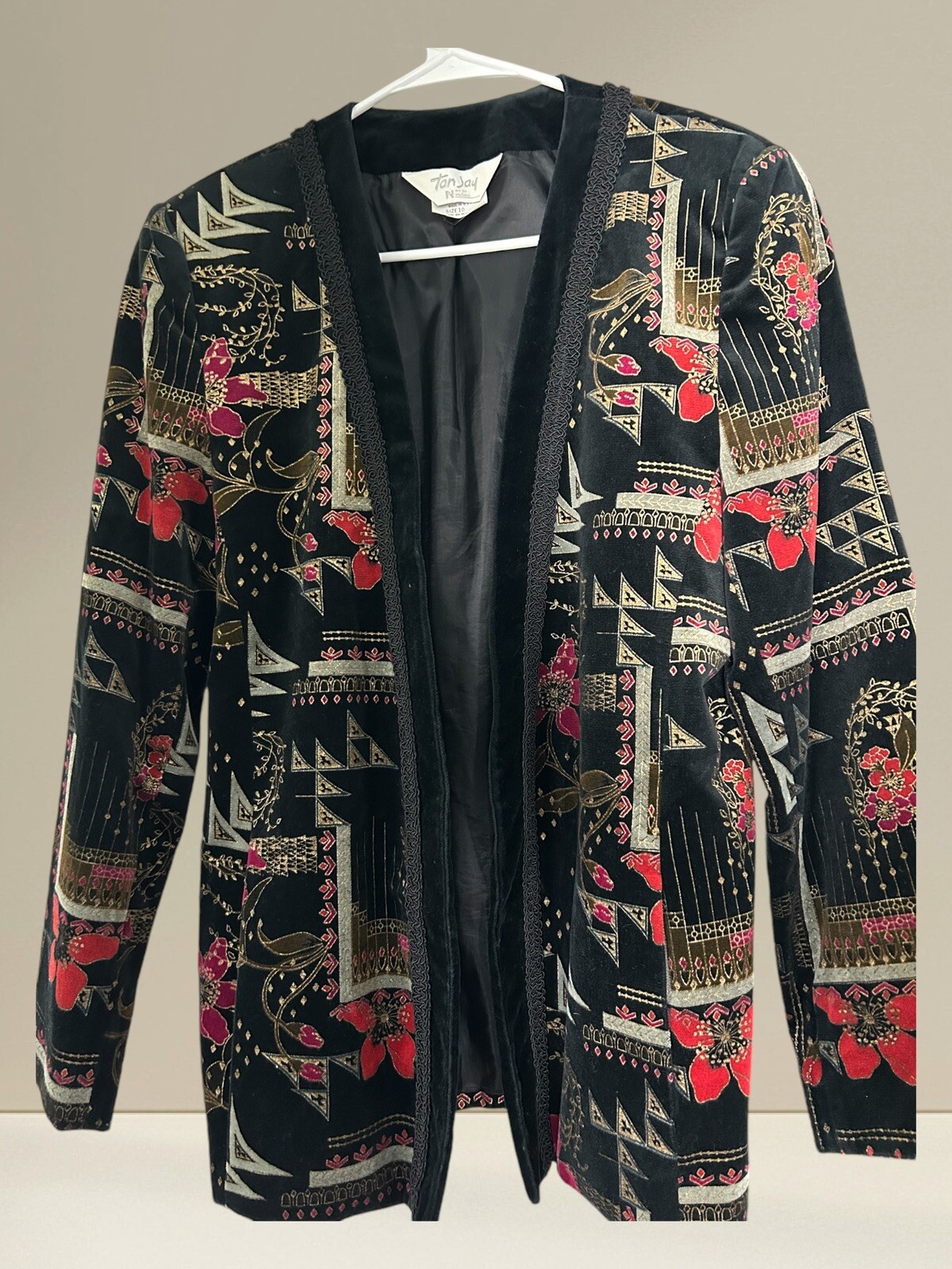 Vintage TAN JAY Women’s Blazer Black Red Size 10