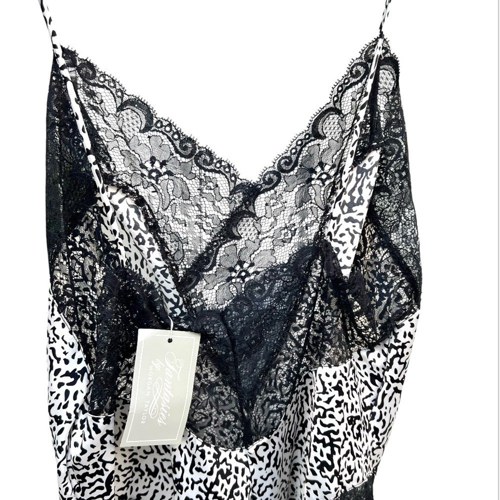 Vintage Fantasies Morgan Taylor Black White Lace Slip Teddy Lingerie NWT 90’s