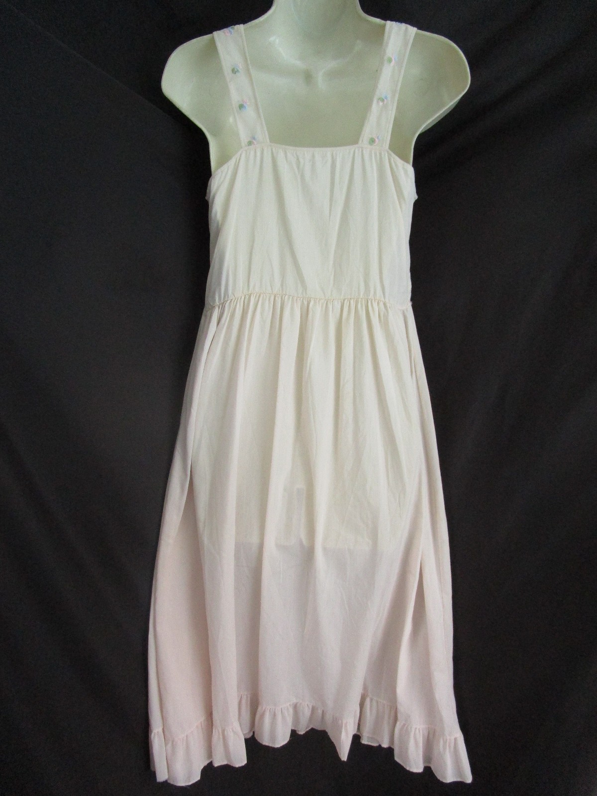 Vtg 60s Faerie Dacron Nylon Cotton Embroidery Trim Thin Nightgown Slip Dress 32