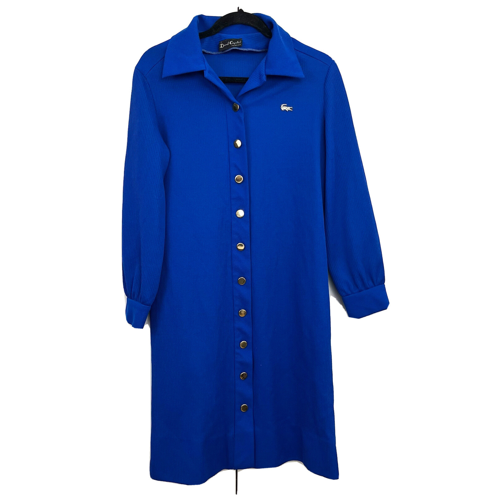 Vintage 70s David Crystal Lacoste Dress Womens 8 Blue Long Sleeve Preppy