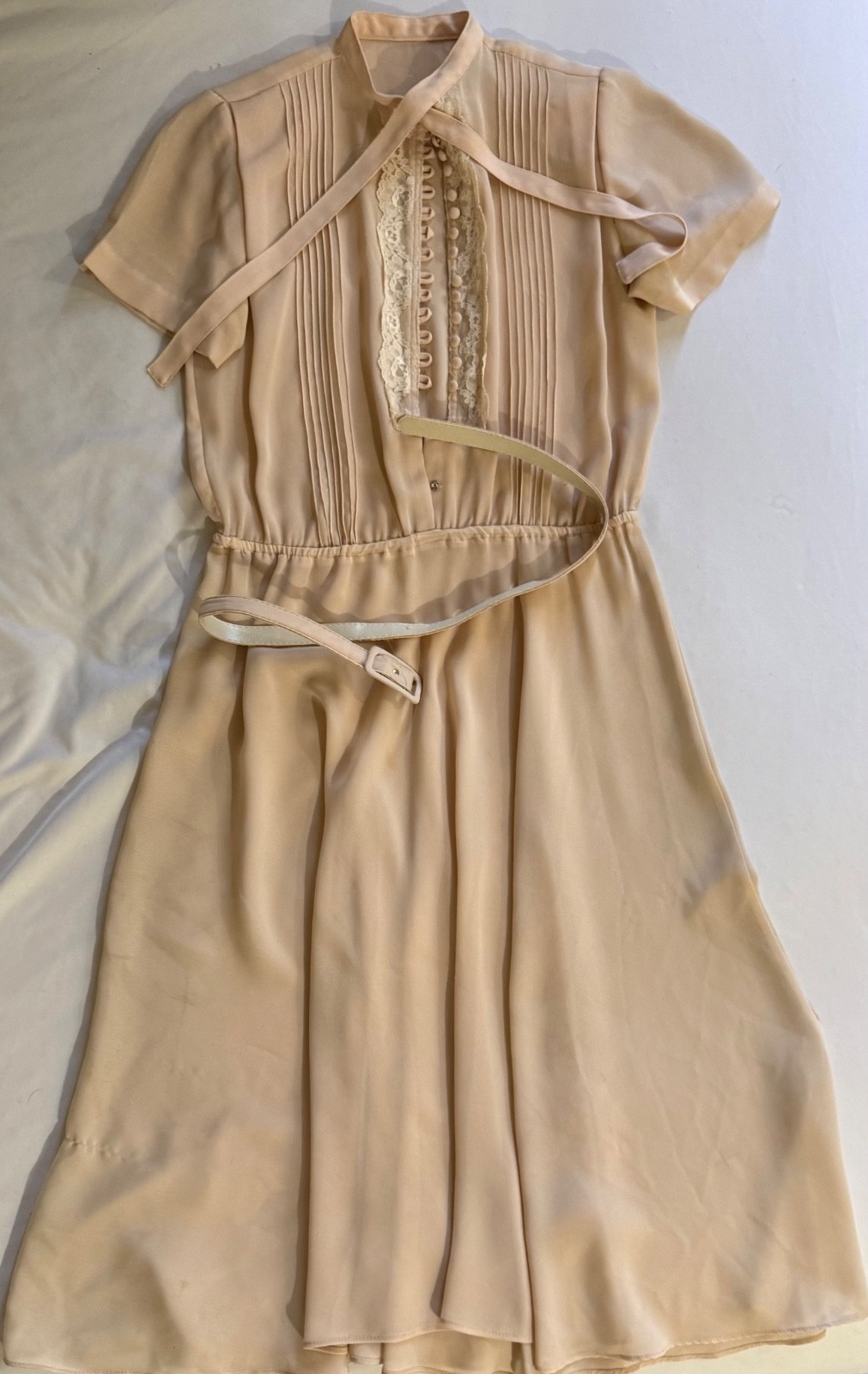Cream Lace-Trimmed Vintage Style Dress