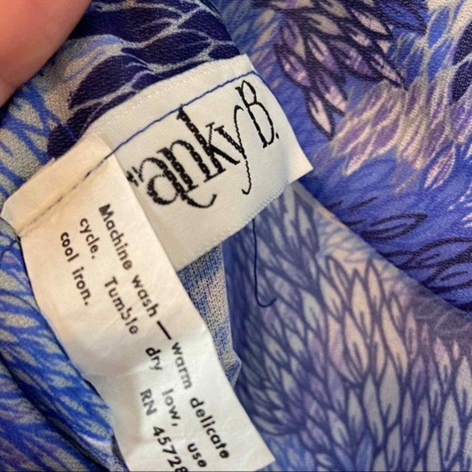 Blouson Dress Sheer Franky B Women’s Sz S Blue Round Neck Feathers Puff Sleeve