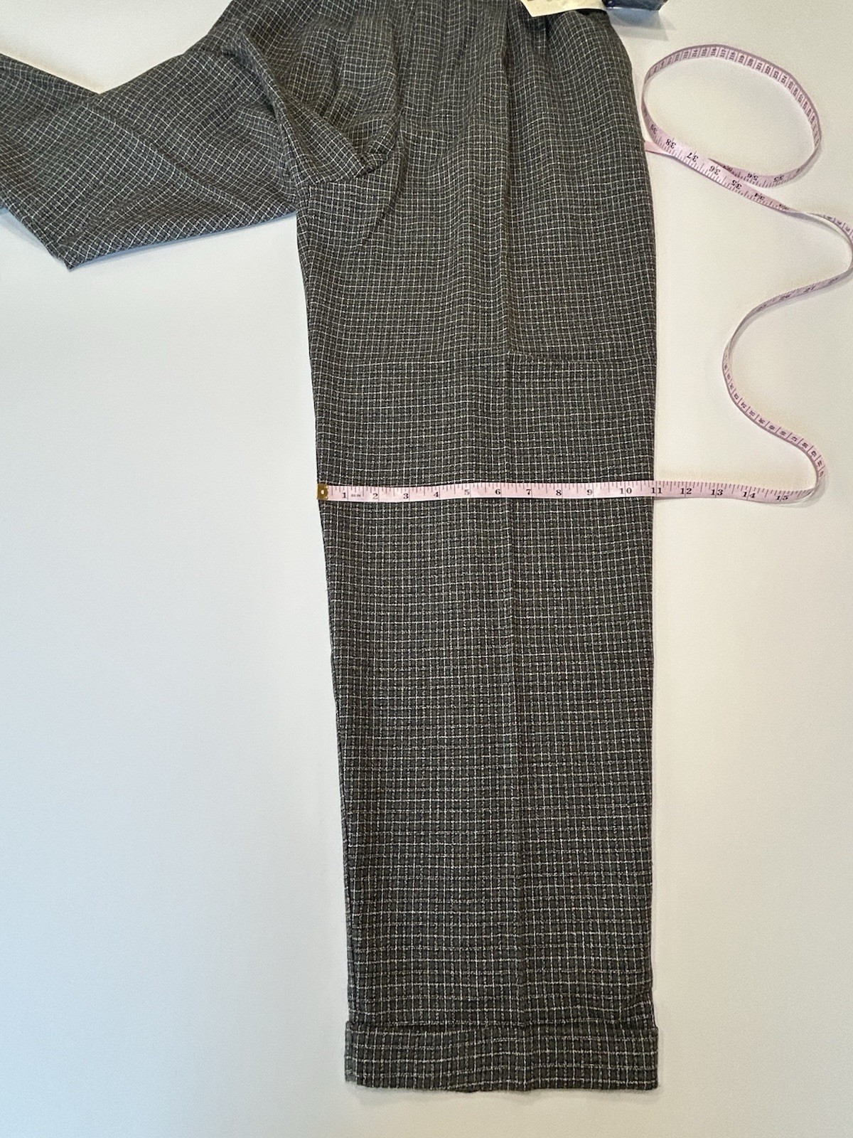NOS VTG Grey Plaid Check High Waist Baggy Pleats Annie Hall Keaton Pants 28×28.5